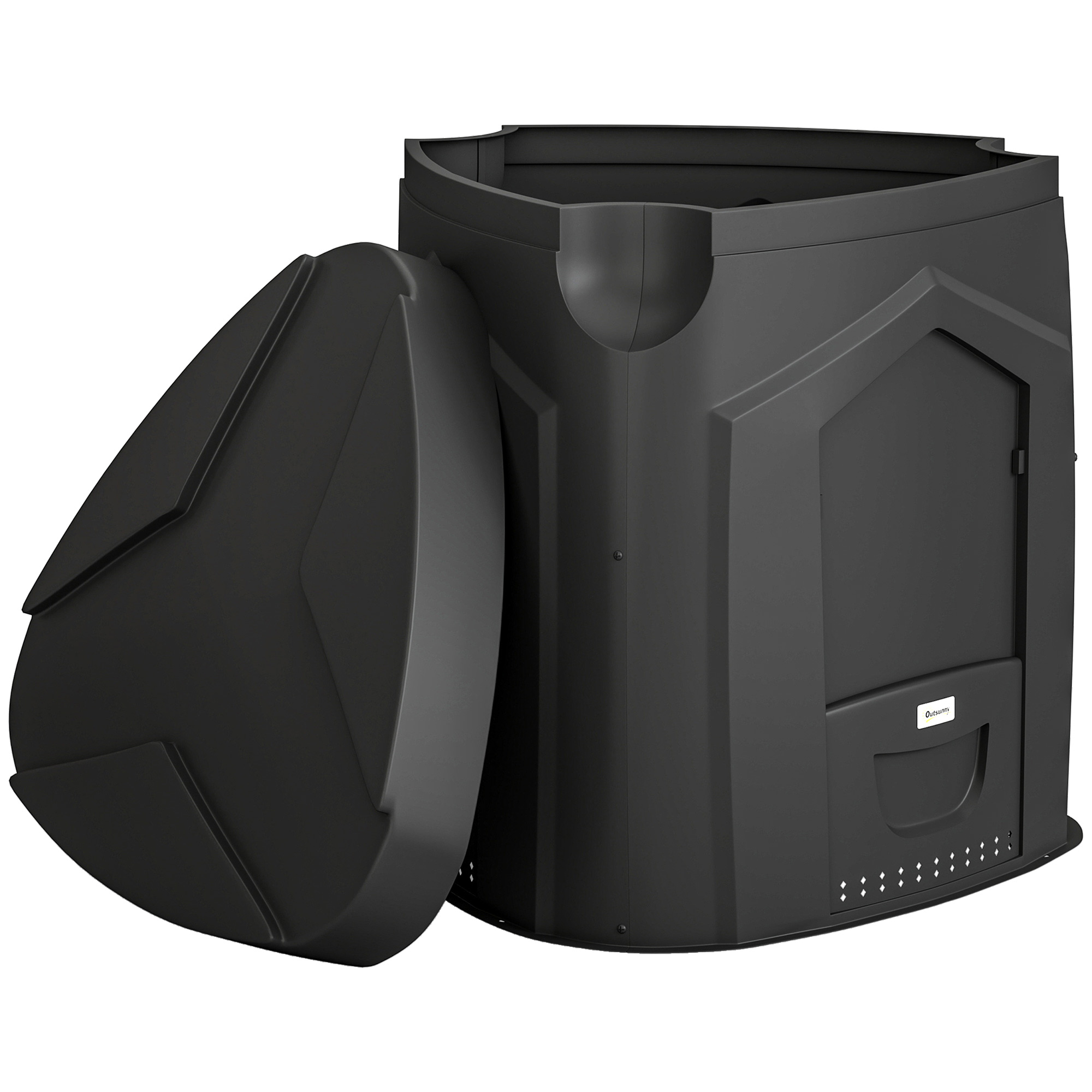 Outsunny Compostador de jardín, 240L, contenedor de compost exterior, en polipropileno, 3 Puertas, 66 Ventilaciones, 78 x 75 x 78 cm, Negro   Aosom España