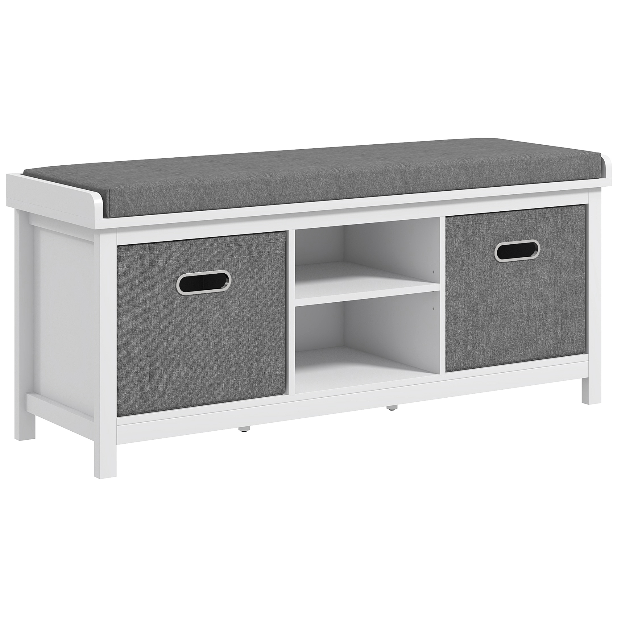 HOMCOM Banco Zapatero con Estante Regulable a 3 Niveles y 2 Cajones, en Tablero de Partículas, 105x35x47 cm, Blanco y Gris   Aosom España