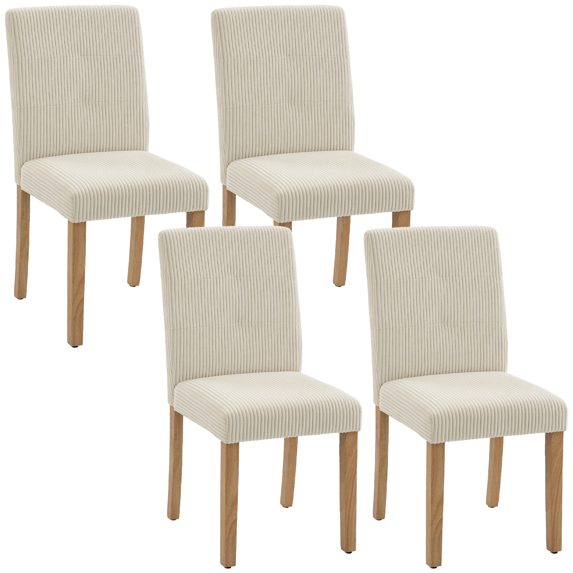 HOMCOM Pack de 4 Sillas de Comedor Respaldo Alto Tapizadas en Pana Asiento Acolchado Patas de Madera para Salón Beige