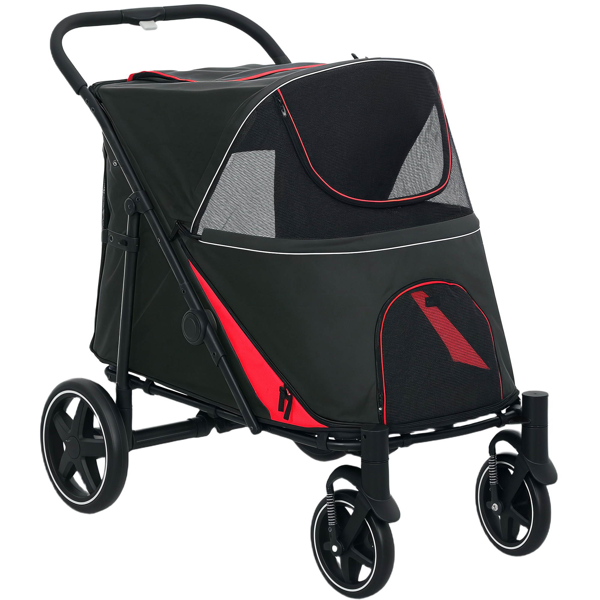 PawHut Cochecito para Perros Plegable con Accesos con Cremallera y Ventanas de Malla, 112x65x100 cm, Rojo y Negro | Aosom España