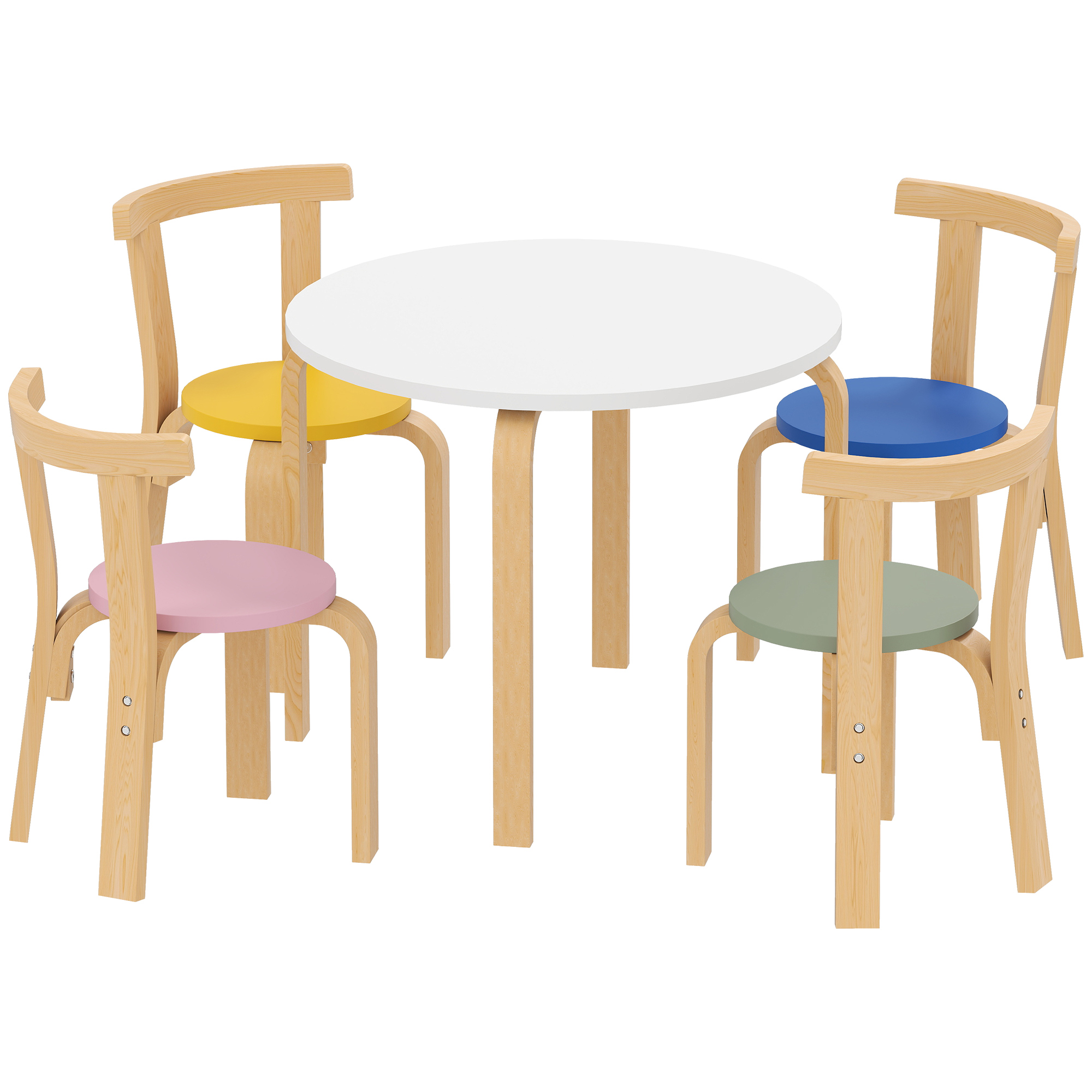 AIYAPLAY Set de Mesa y Sillas para Niños 3-8 Años 5 pz con Bordes Redondeados en Madera Multicolor | Aosom España