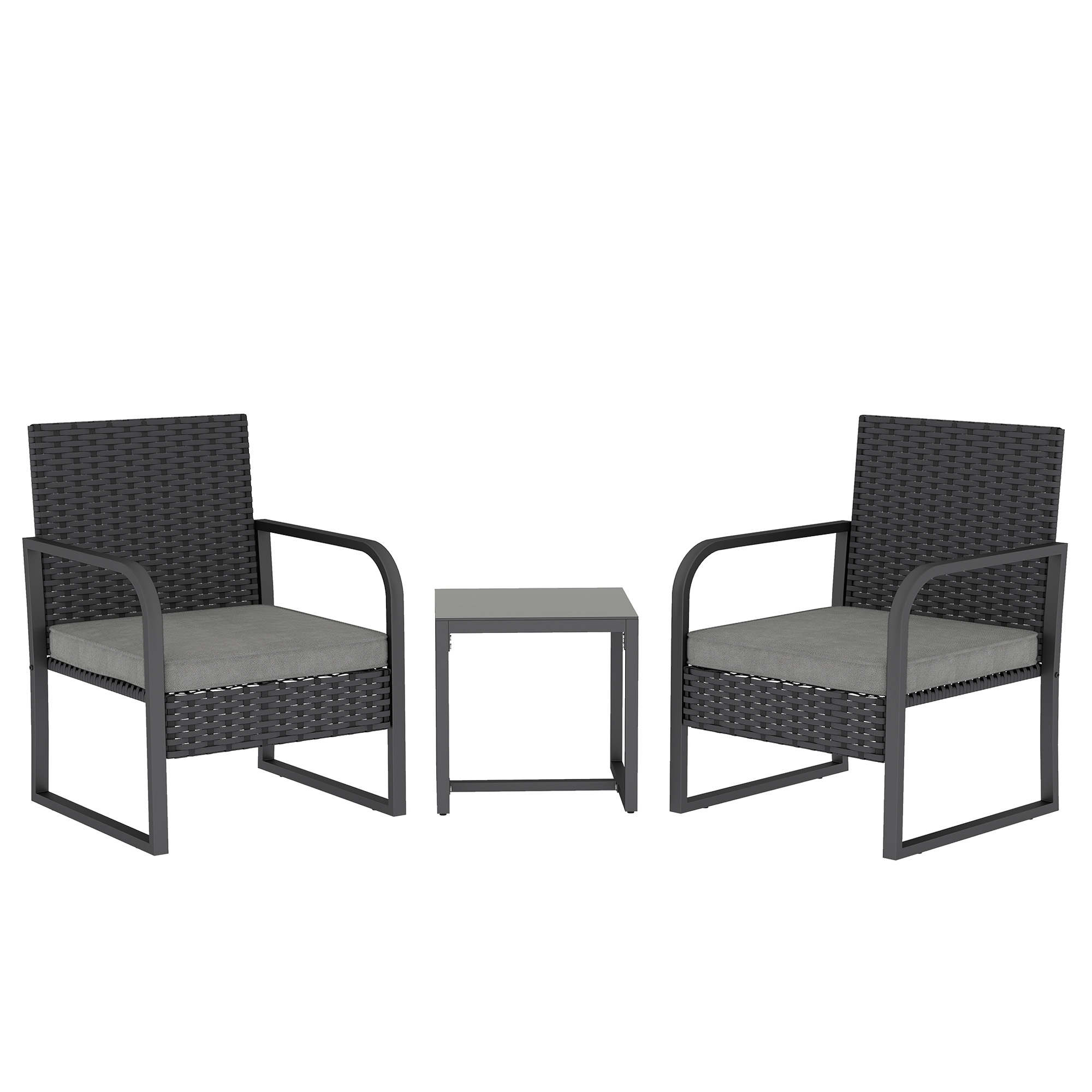 Outsunny Salón de Jardín en Rattan con 2 Sillones de Exterior y Mesita con Tablero de Vidrio, Negro   Aosom España