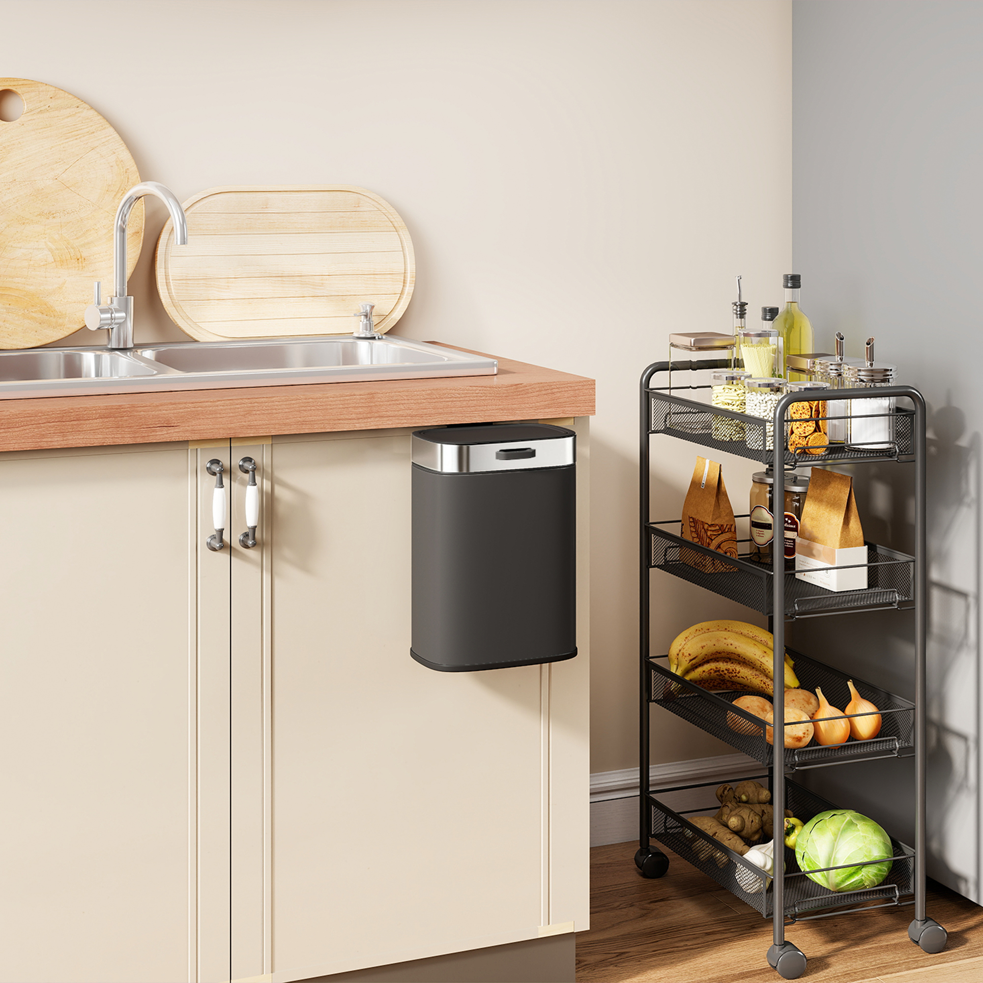 HOMCOM Mülleimer Edelstahl Küchenmülleimer mit Druck-Öffnen offen bleibende günstig online kaufen