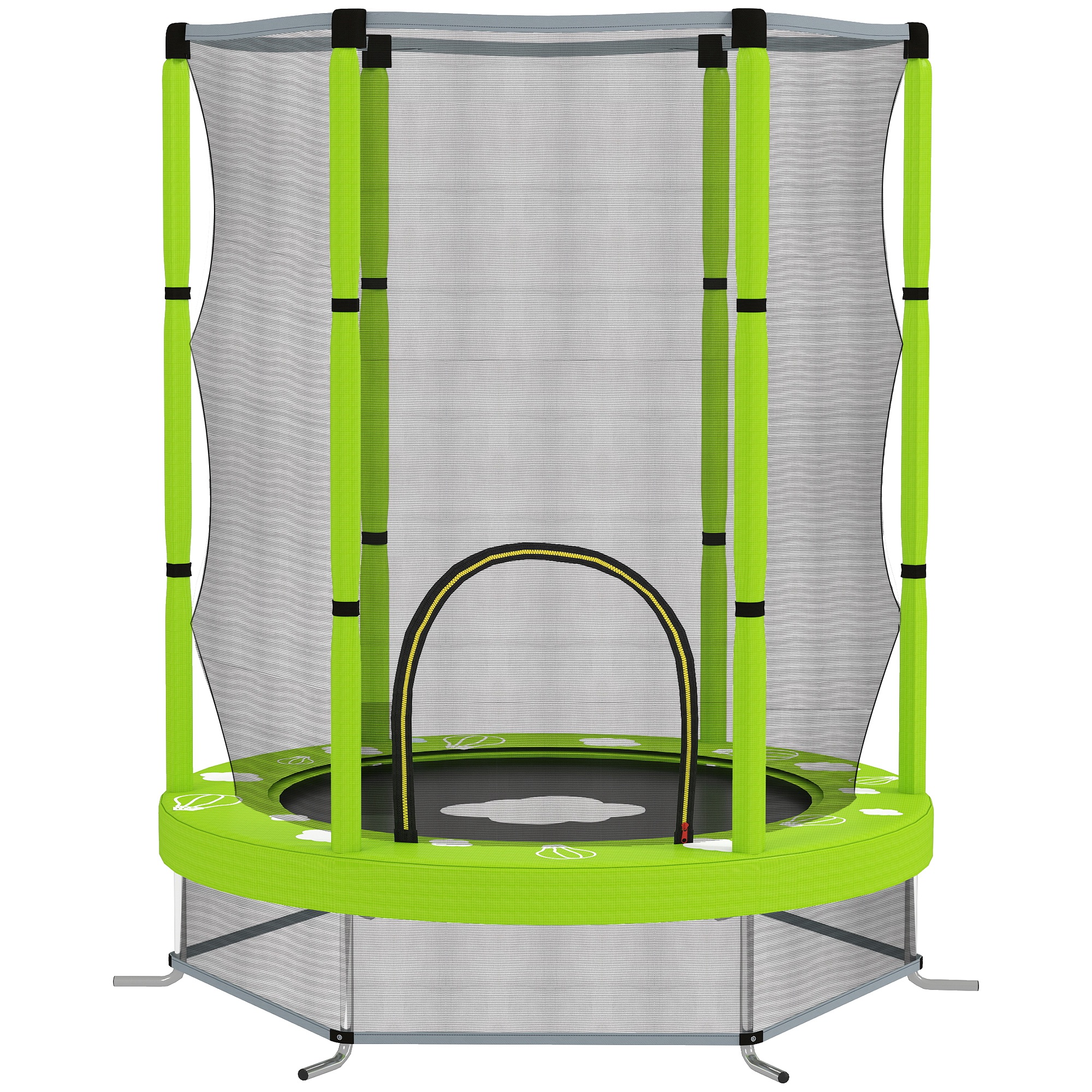 AIYAPLAY Trampolín elástico para niños Ø140 cm con red de seguridad y dibujos, Edad 3-6 años, Verde   Aosom España