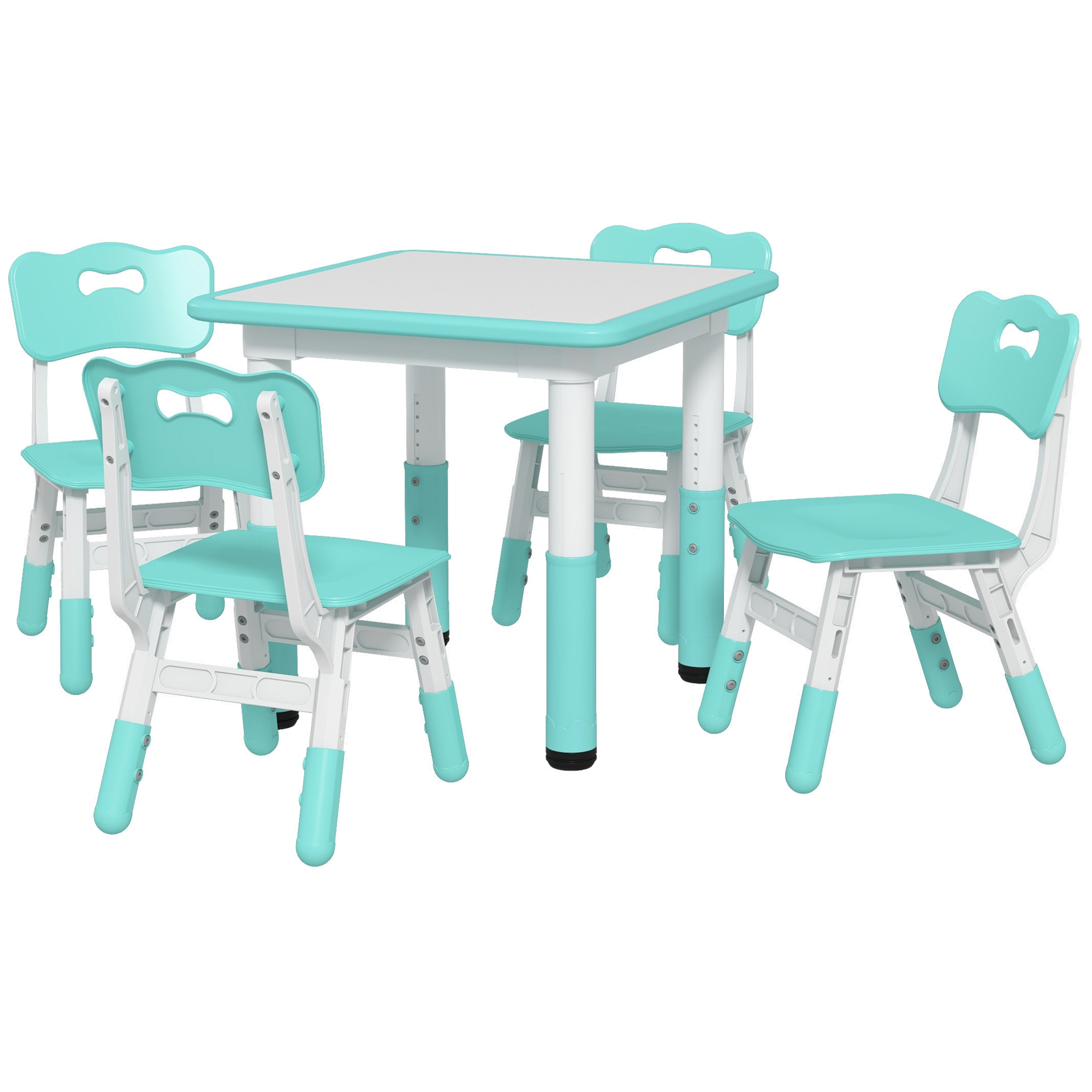 AIYAPLAY Set Mesa y Sillas para Niños 5 pz con 4 Sillas Ajustables 32x36x52.5-56 cm y Mesa 60x60x46-58 cm, Verde   Aosom España