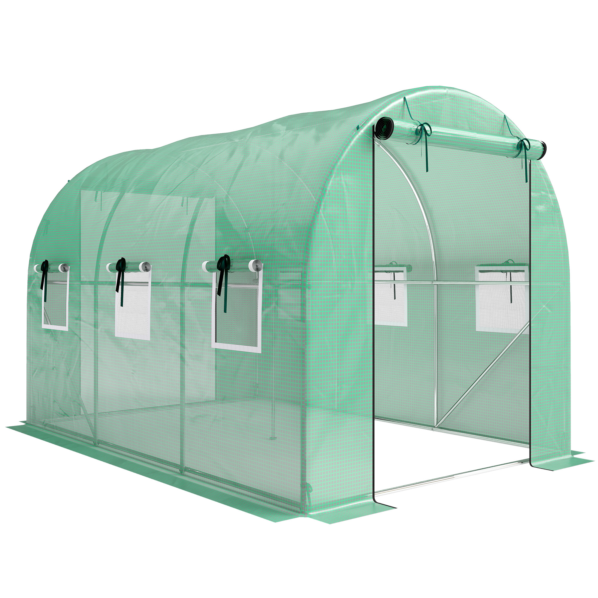 Outsunny Invernadero 3 x 2 x 2 m invernadero de plástico con puerta enrollable 2 puertas con cremallera & 6 ventanas de malla barras de soporte Verde