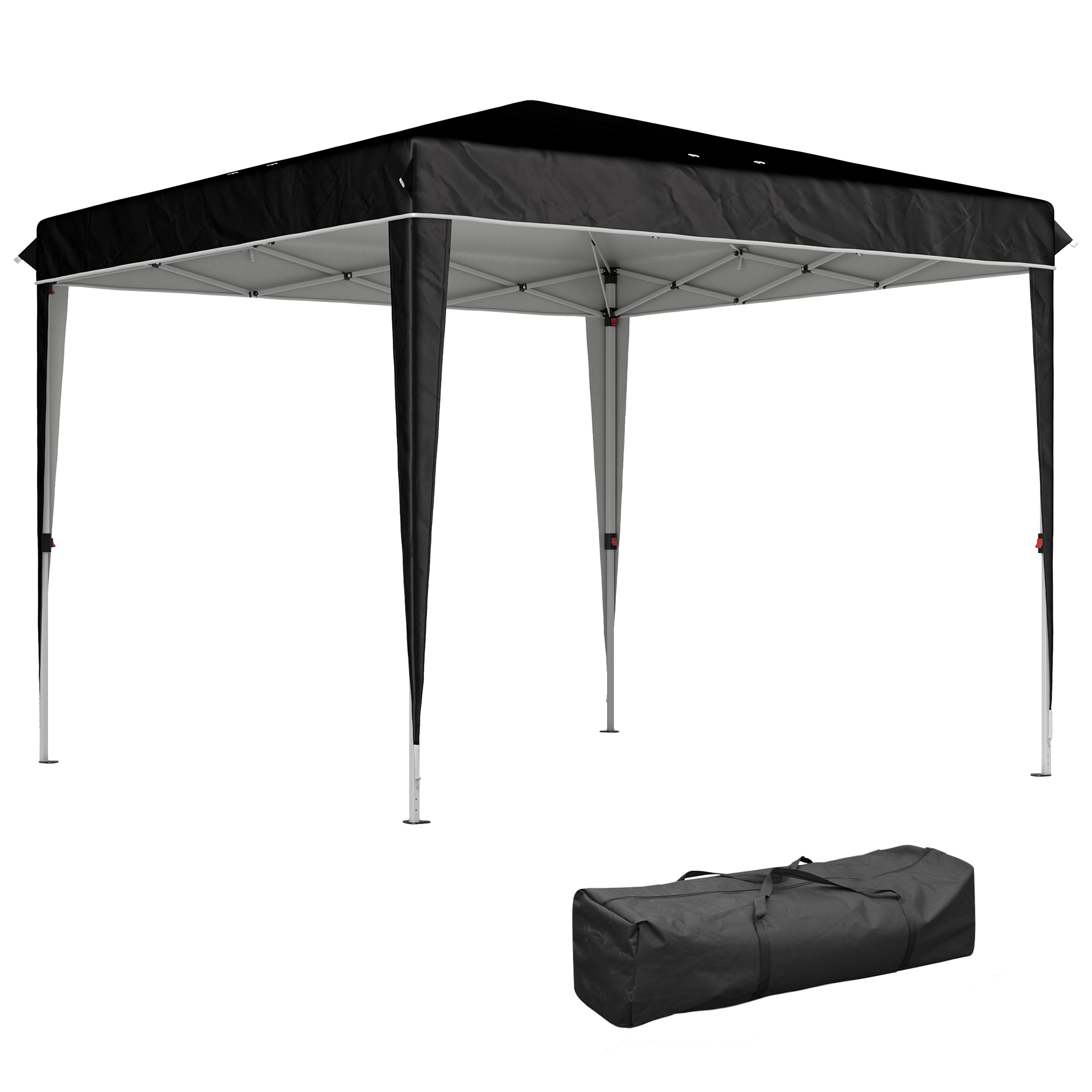Outsunny Gazebo 3x3 m para 6-9 Personas de Altura Regulable con Orificios de Drenaje, en Metal y Tejido Oxford Negro   Aosom España