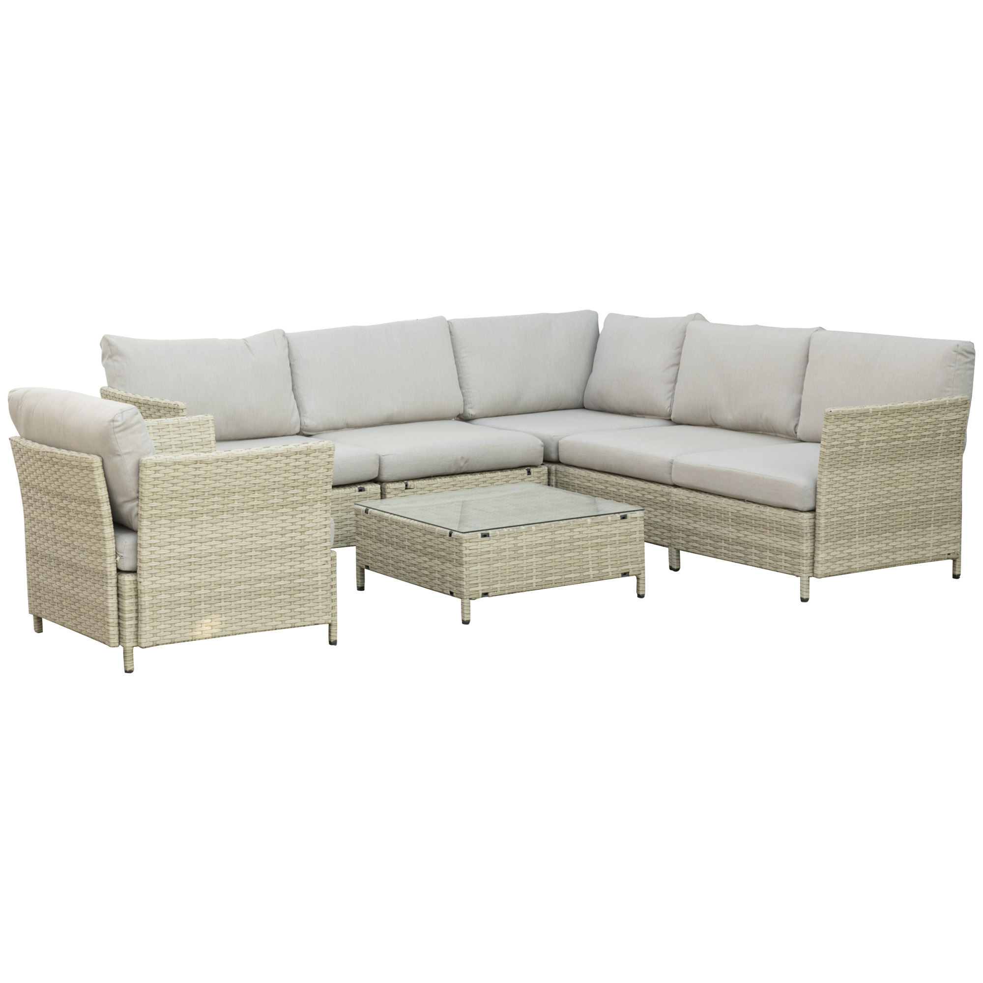 Outsunny Salotto da Giardino 7 Pezzi Modulabile in Rattan PE con Cu...