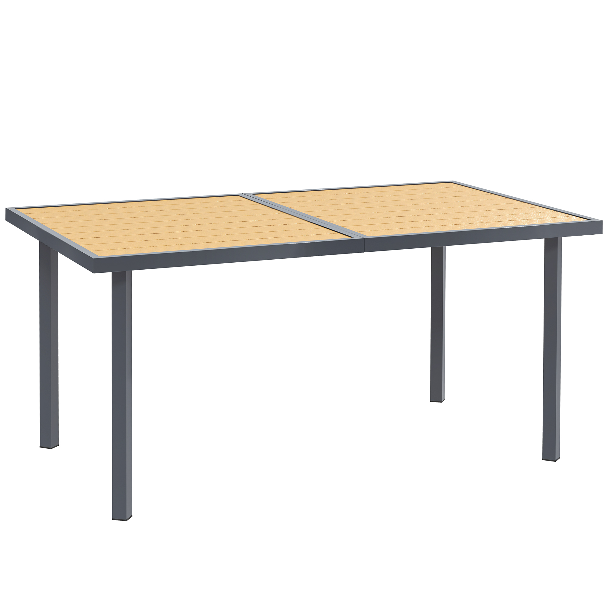 Outsunny Mesa de comedor de jardín para 6 personas mesa de jardín con tablero efecto madera en acero 150 x 90 x 72 cm madera natural