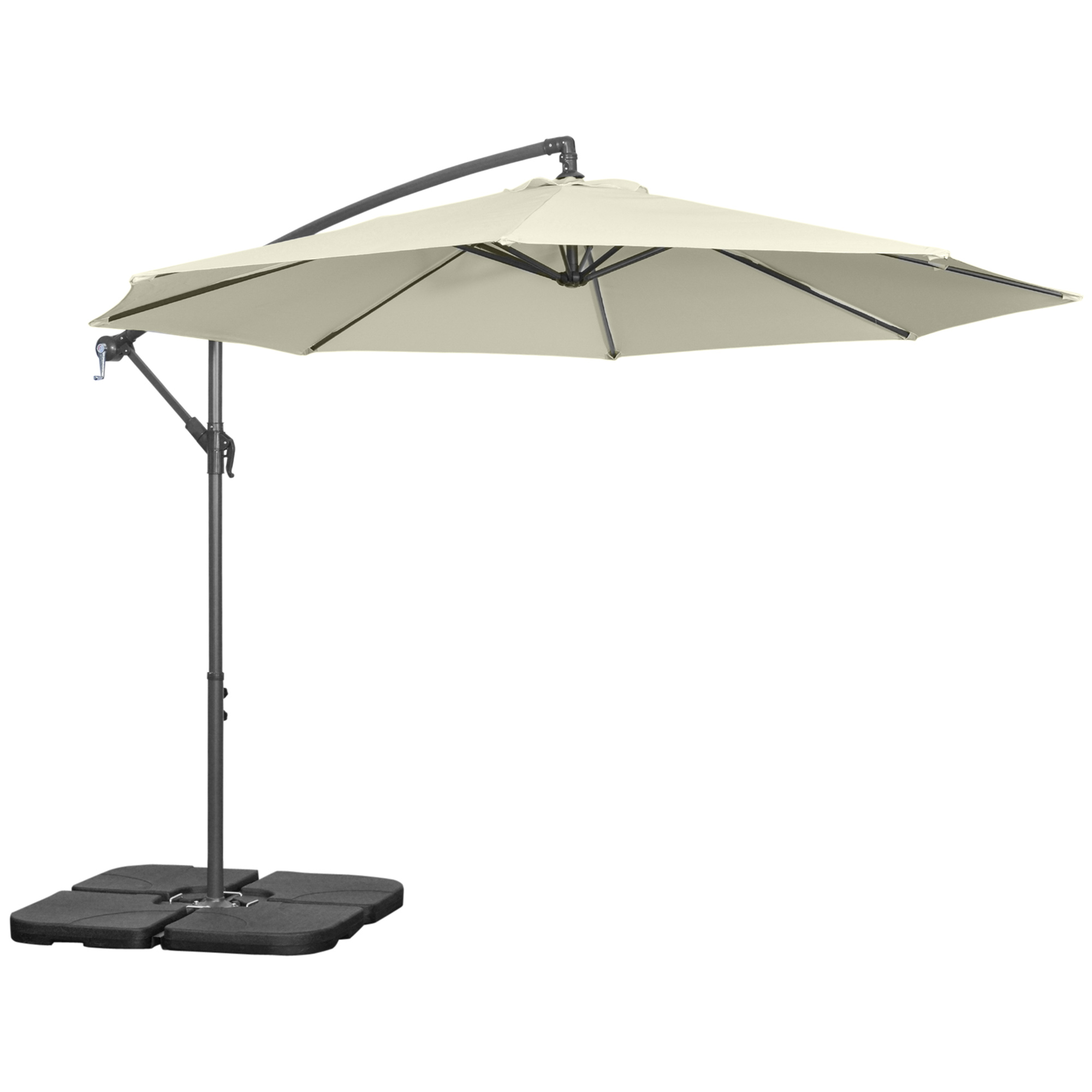 Outsunny Parasol Descentrado de 6 Varillas con Manivela y Base en Cruz, en Metal y Poliéster, Ø292x247 cm, Beige | Aosom España