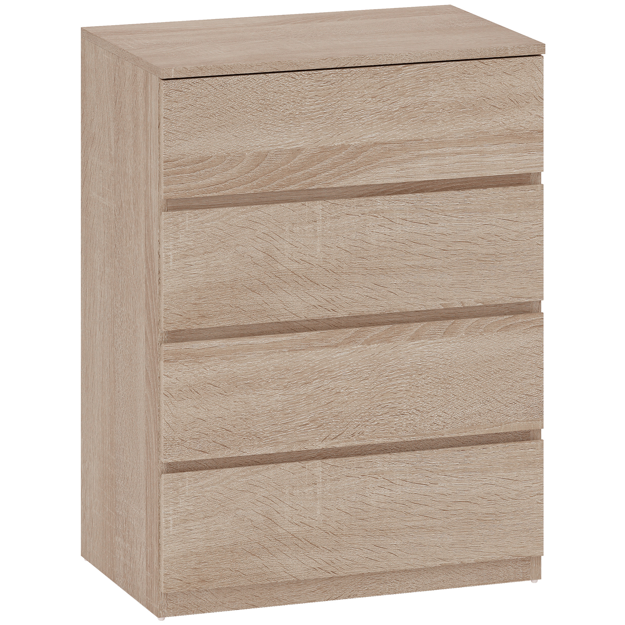 HOMCOM Cajonera 4 Cajones de Madera con Guías Metálicas y Tiradores Ranurados, 60x40x80 cm, color Haya   Aosom España