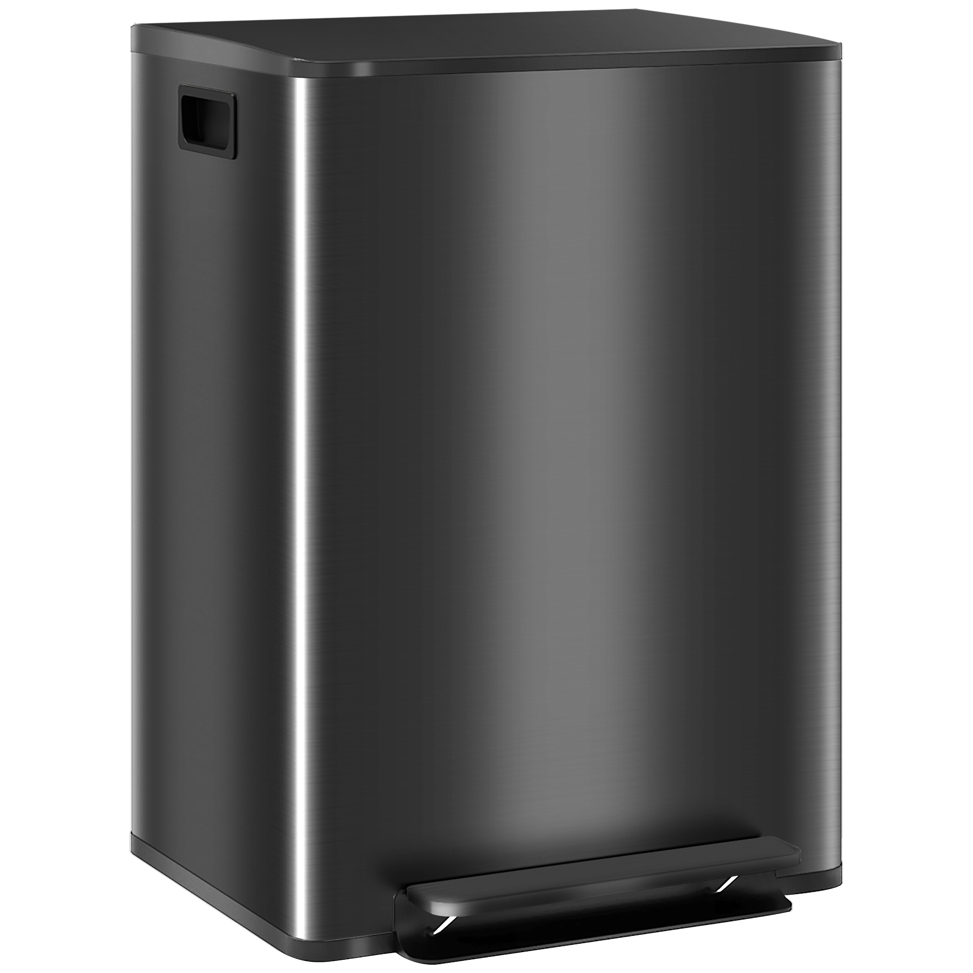 HOMCOM Cubo de cocina 2 compartimentos de 2 x 30L, acero inoxidable, tapa con cierre suave, 47,7x37,5x66,8cm, negro