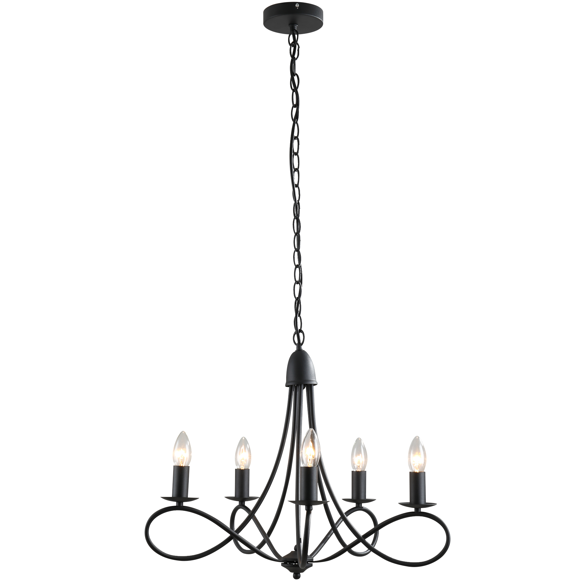 HOMCOM Lámpara de Techo Estilo Rústico, Acero Trenzado Negro con 5 Candelabros Regulables y Plegables Ф58 x 45cm | Aosom España