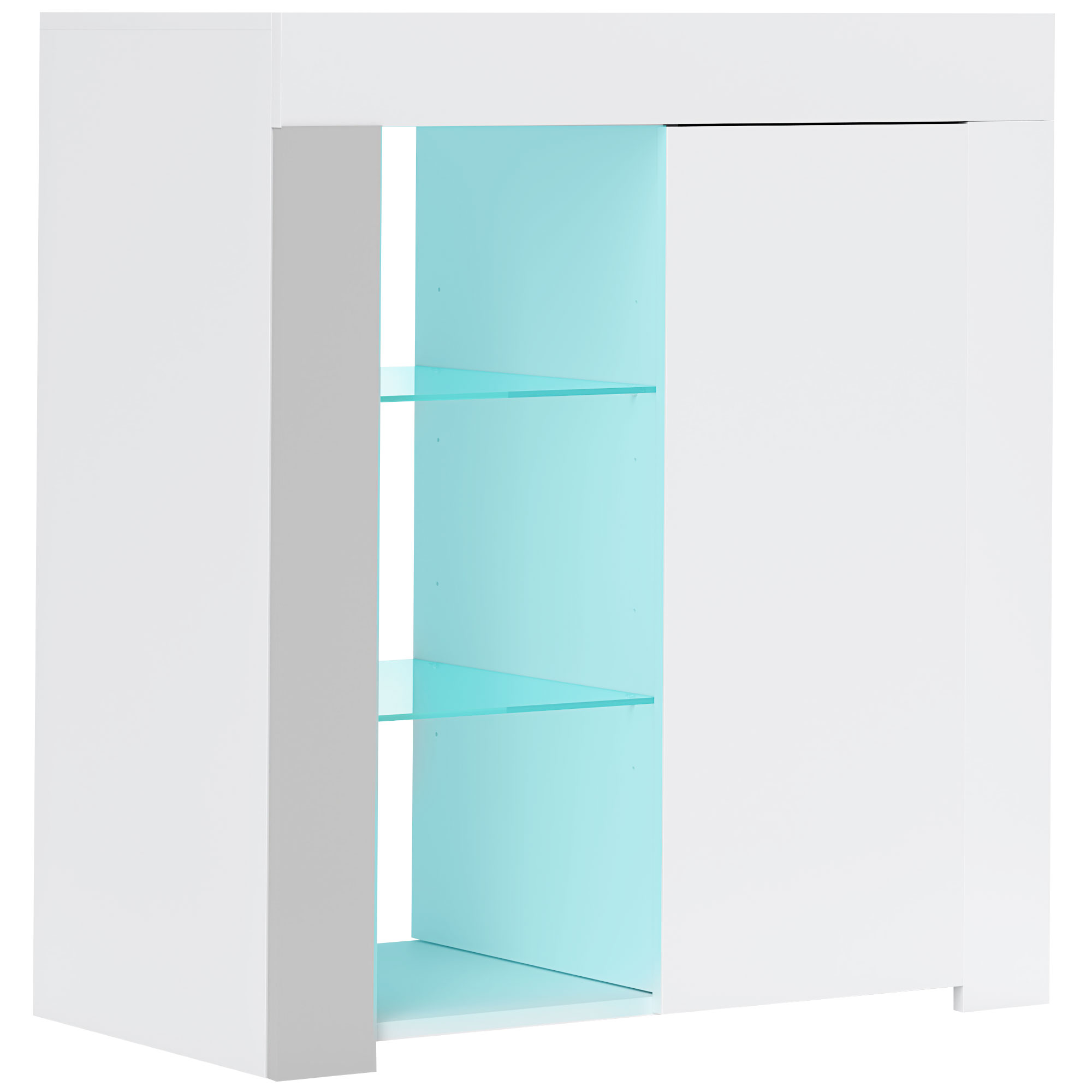 HOMCOM Mueble Contenedor LED con 3 Estantes Abiertos y Armario de 2 Niveles, en Madera y Vidrio, 75x40.1x83 cm, Blanco   Aosom España