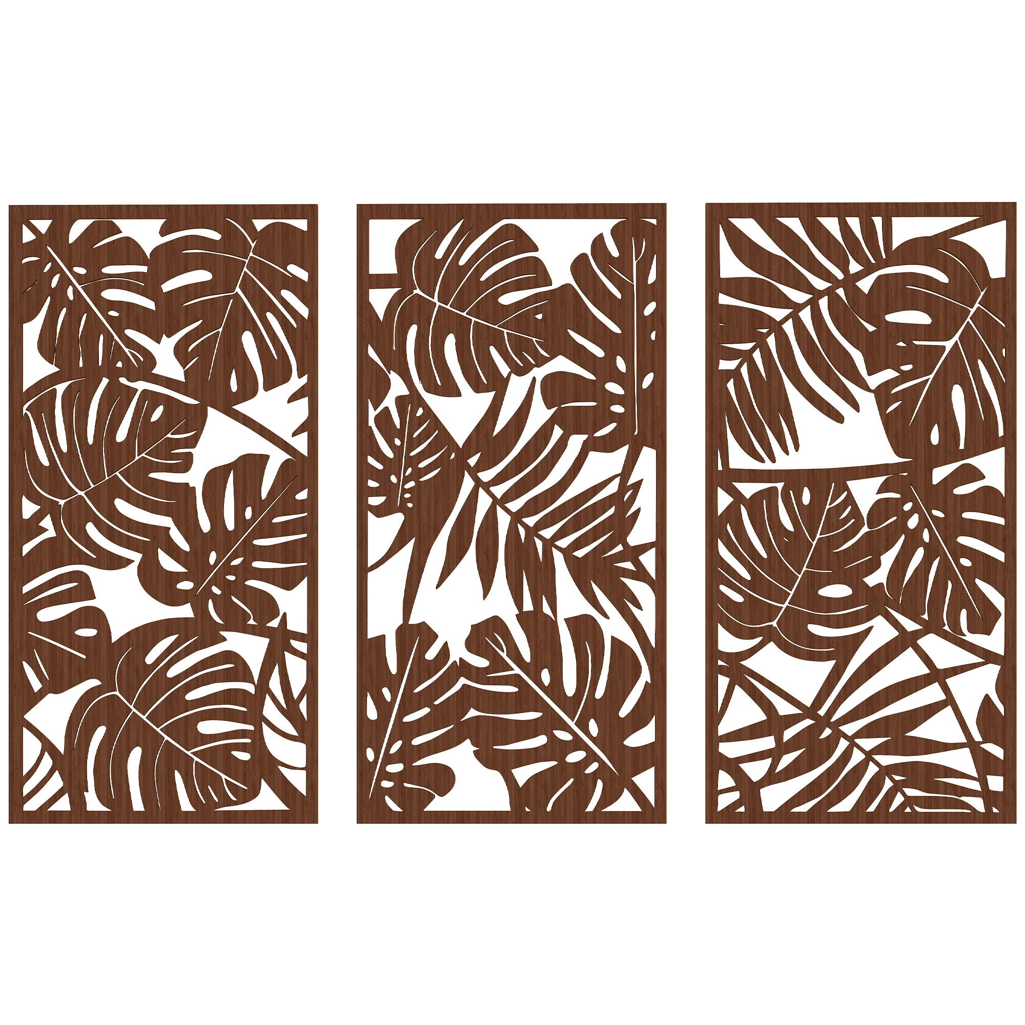 HOMCOM Decoración de Pared de Madera 3D 3 Piezas 40x80 cm Adornos de Pared con Patrón de Hojas Tropicales Nogal