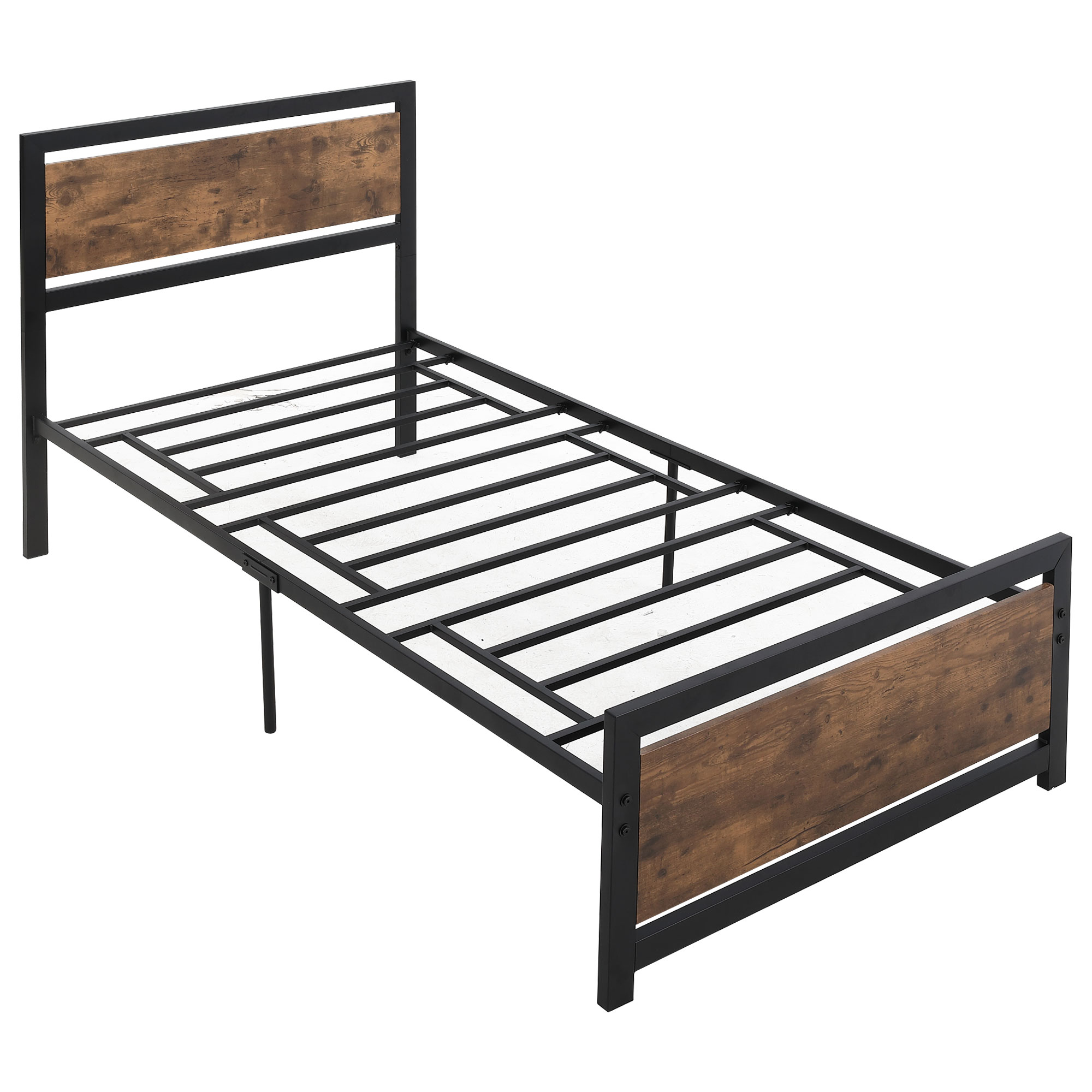 HOMCOM Estructura de Cama Individual en Madera y Acero con Lamas Estilo Industrial, 90x200cm | Aosom España