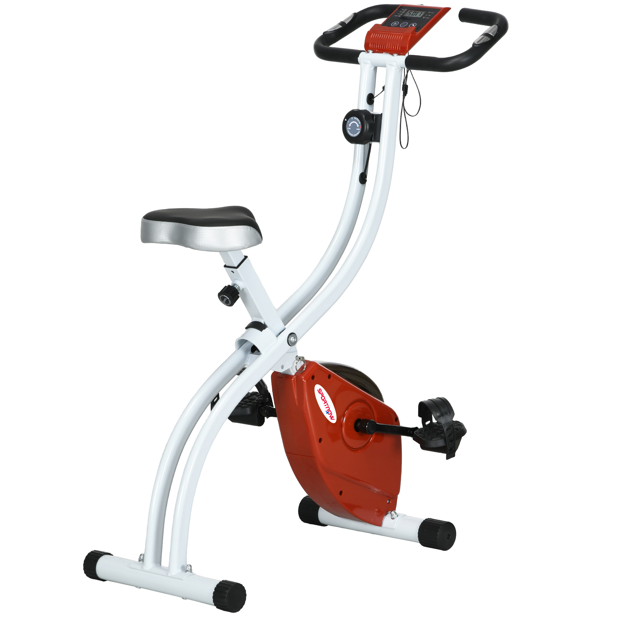 SPORTNOW Bicicleta Magnética Plegable de 8 Niveles de Resistencia con Asiento Ajustable, en Acero, 97x43x110 cm, Rojo | Aosom España