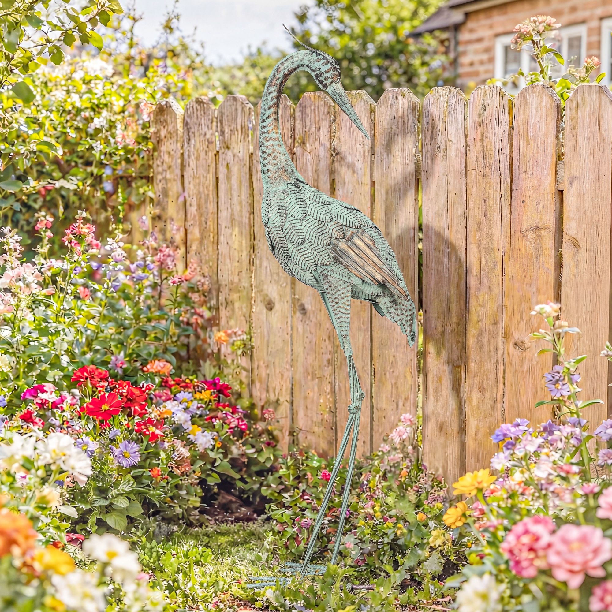 Outsunny Reiher-Gartenstatue, Metall-Vogel Outdoor-Statue, 88 cm stehende S günstig online kaufen