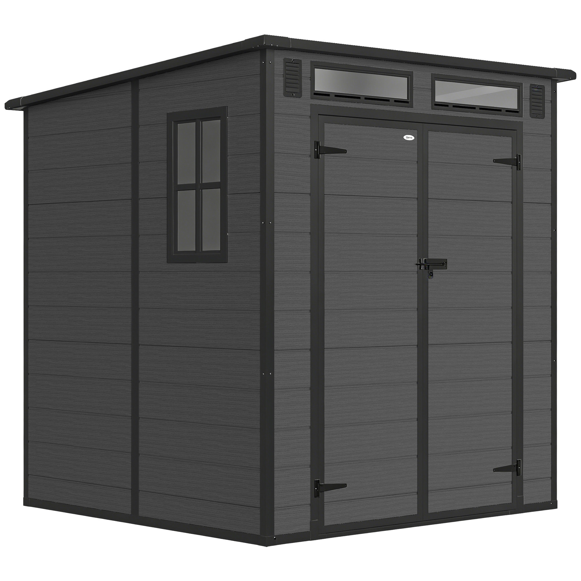 Outsunny Gartenschuppen 2.89m² aus PP und Aluminium mit Boden, Geräteschuppen mit abschließbarer Doppeltür, Lufteinlässen, 3 Fenster, Schrägdach, Handschuhe, Dunkelgrau Aosom