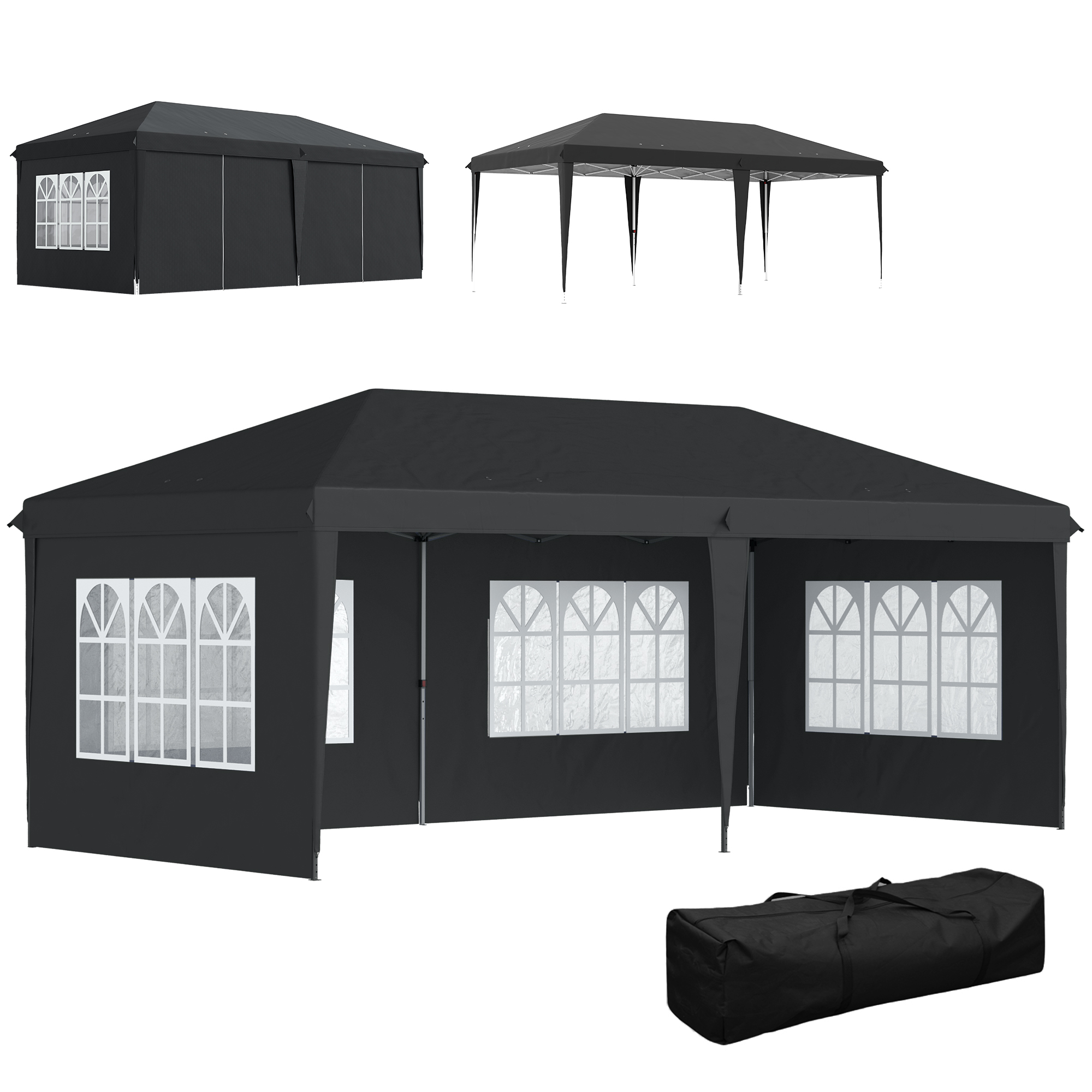 Outsunny Pavillon ca. 3x6m Wasserdicht Pop-up Faltpavillon mit 4 Seitenwänd günstig online kaufen