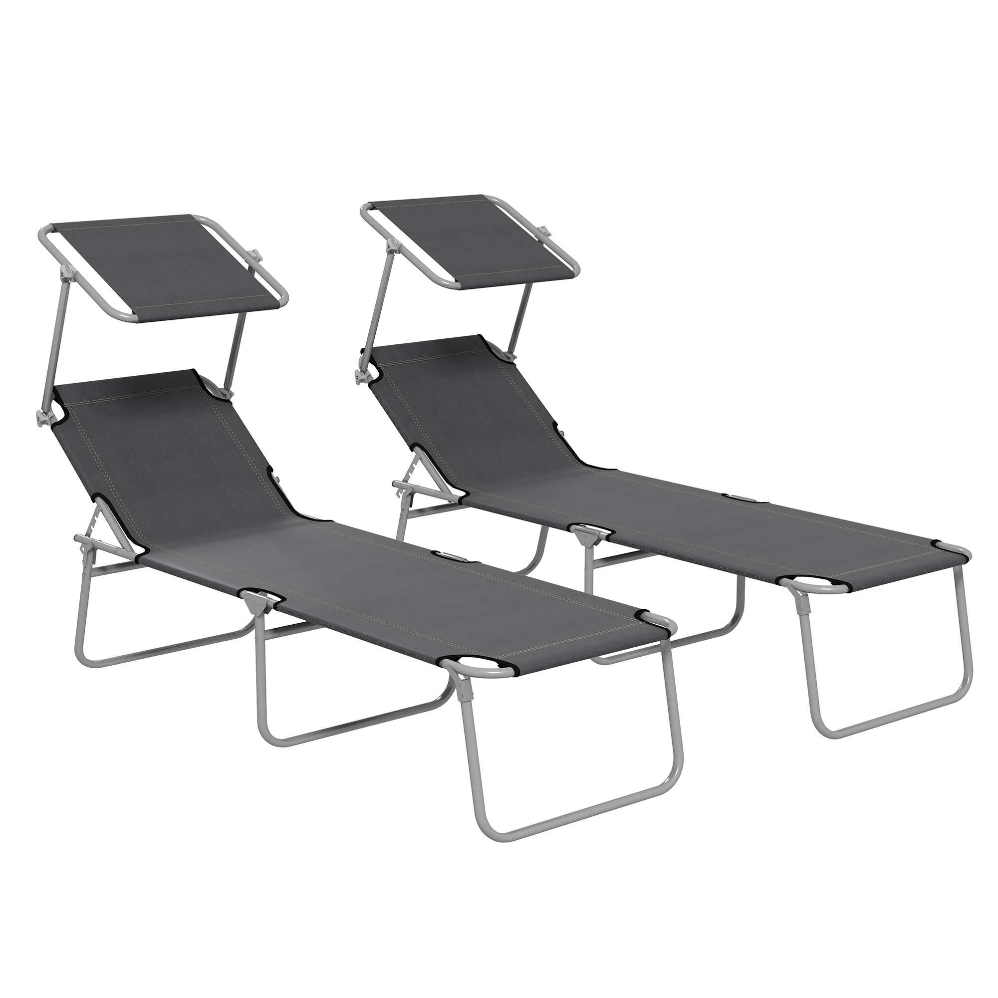 Outsunny Set de 2 Tumbonas de Jardín Plegables con Toldo Regulable, en Tejido Oxford y Metal, 187x58x36 cm, Gris   Aosom España
