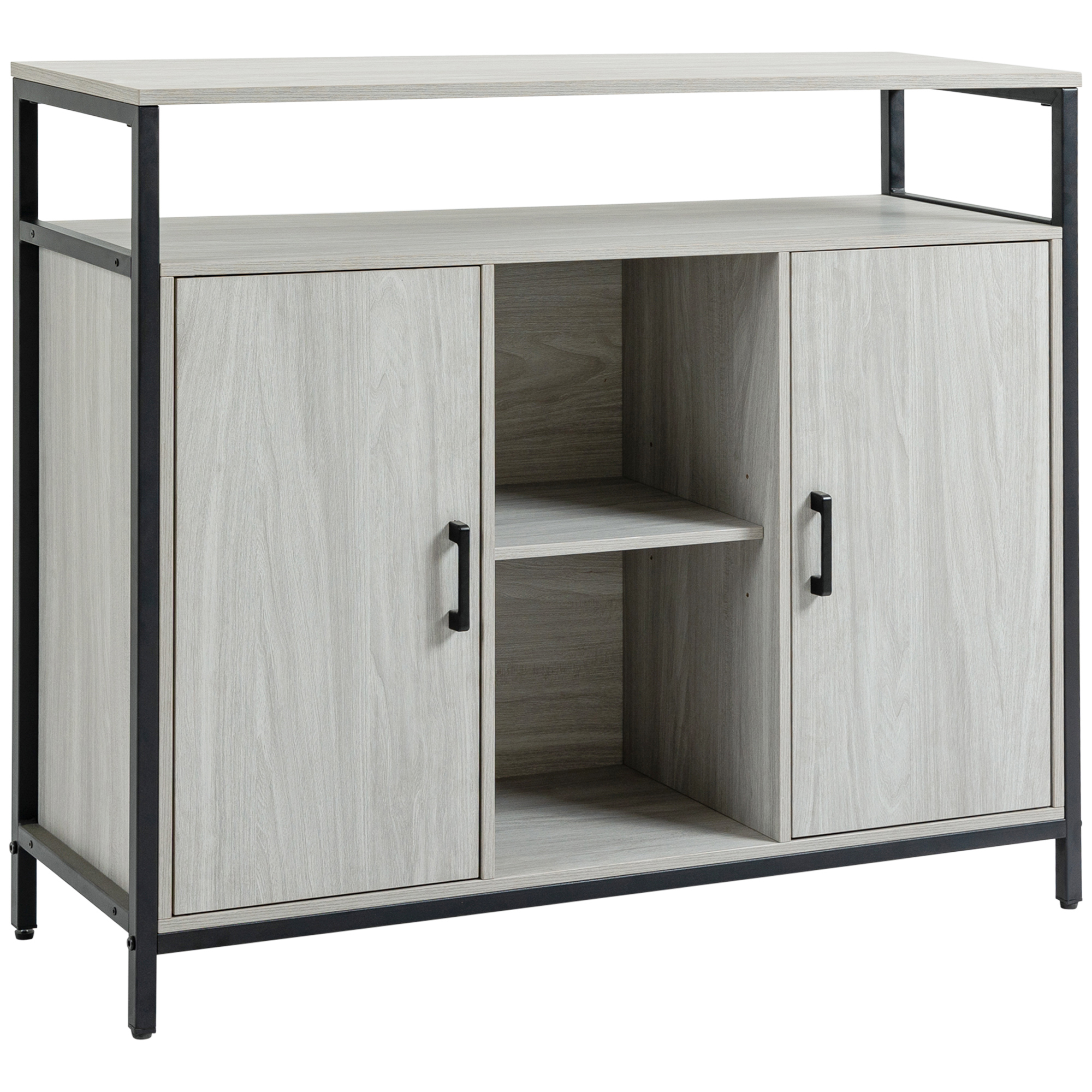 HOMCOM Aparador moderno de madera con 2 armarios y estantes, mueble de cocina y para recibidor Gris claro, 100x34x87.2cm   Aosom España