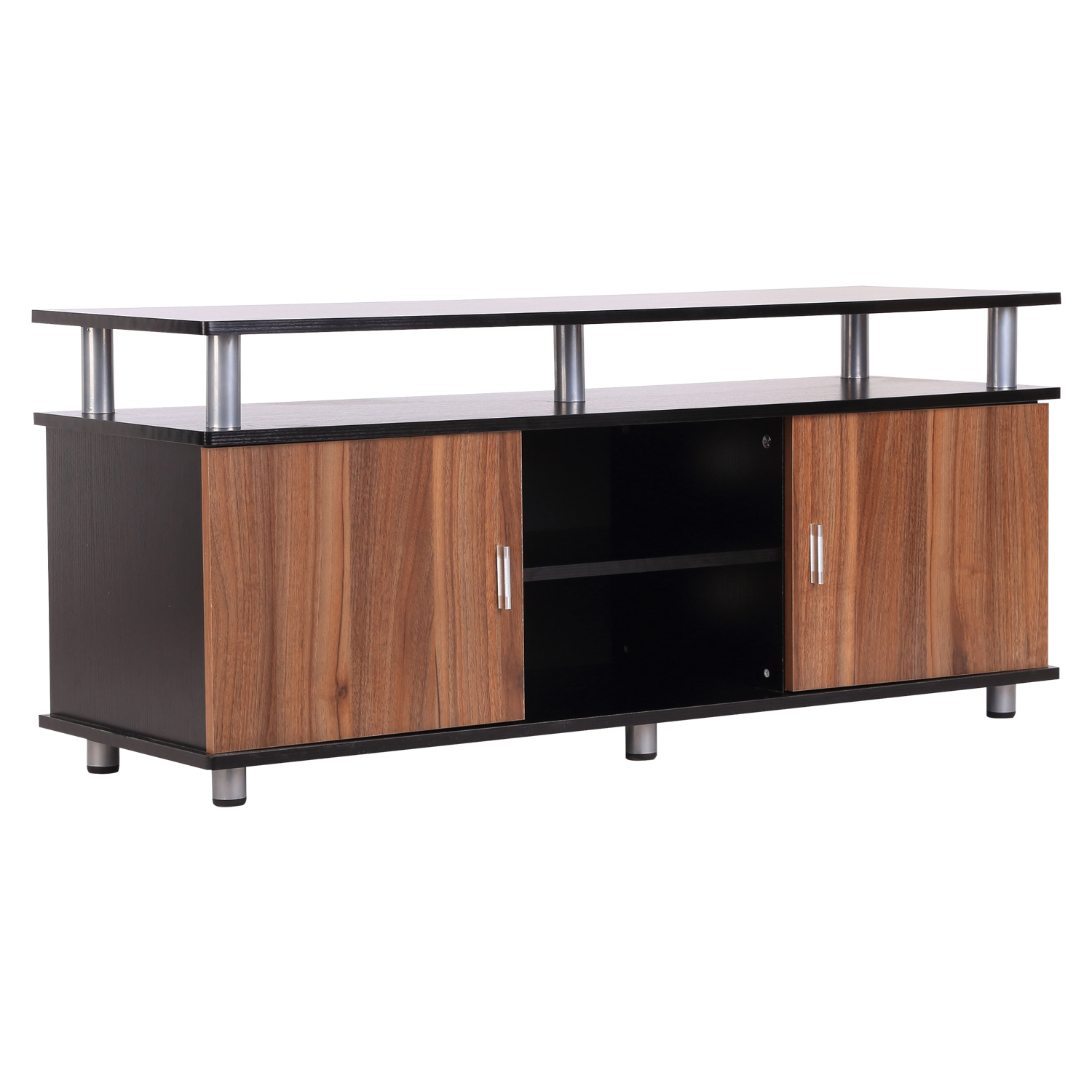 HOMCOM Mueble TV hasta 140cm con armarios y estantes en madera y aluminio, 120x40x52.2cm   Aosom España