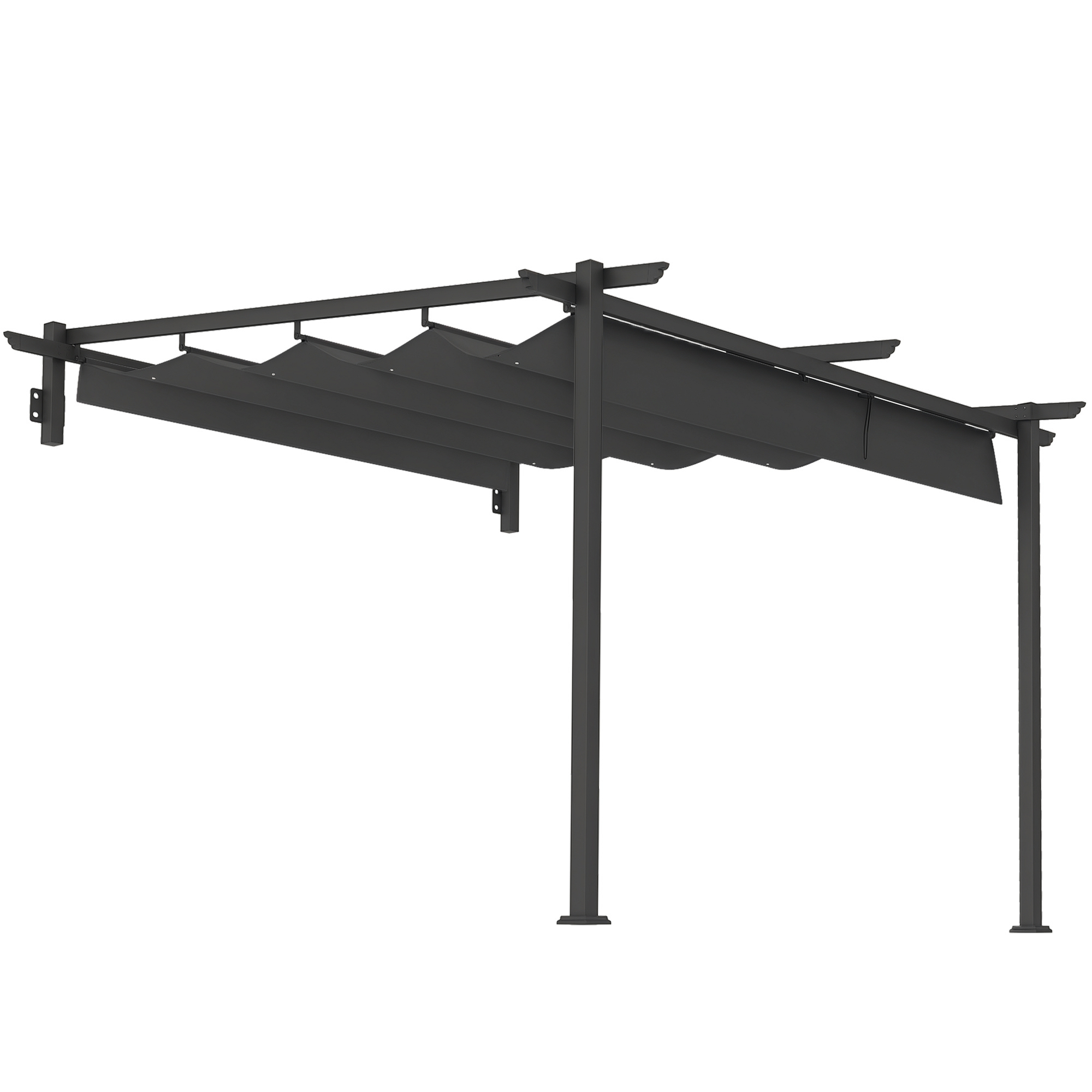 Outsunny Pabellón, 3 x 3 m Pérgola, Techo para terraza resistente al viento, montaje en pared, techo ajustable, para jardín, terraza, Gris oscuro