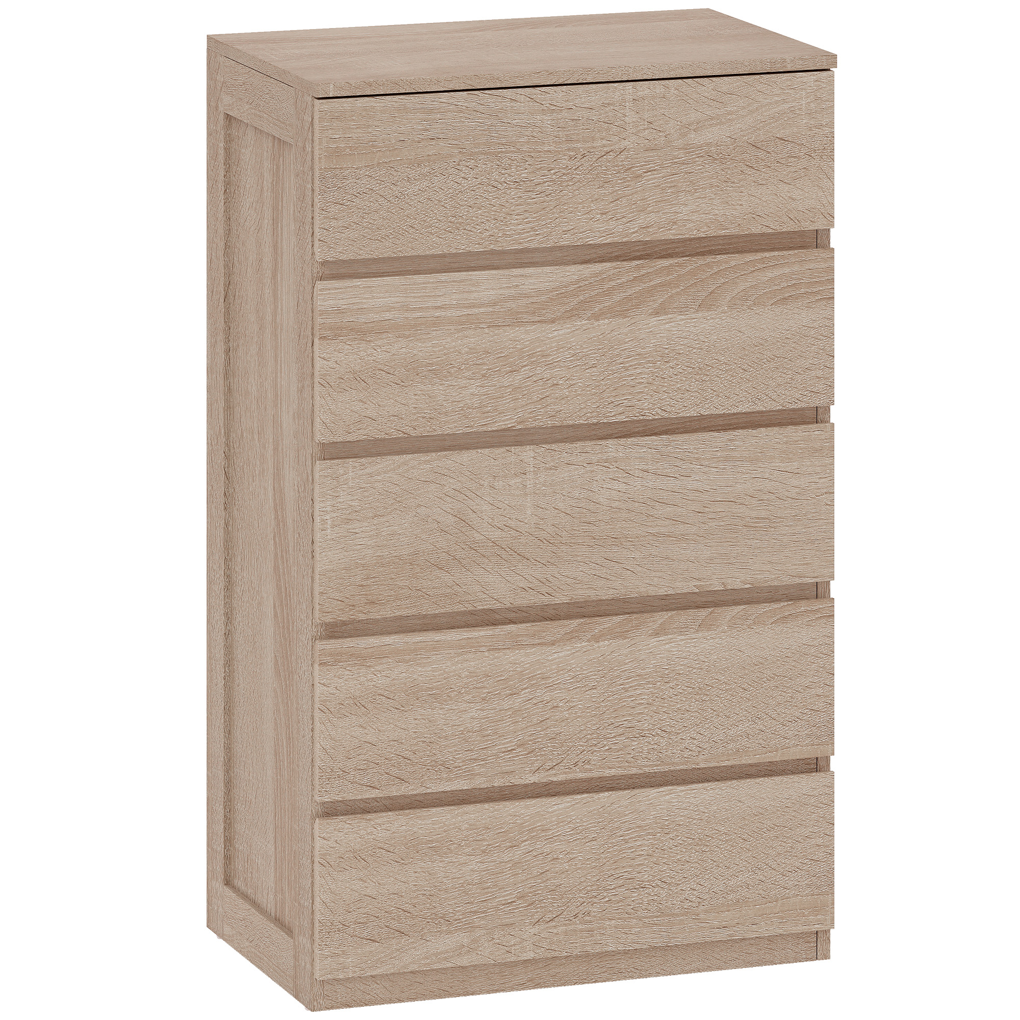 HOMCOM Cómoda 5 cajones en madera con guías metálicas y tiradores ranurados, 60x39x100 cm, color Haya | Aosom España