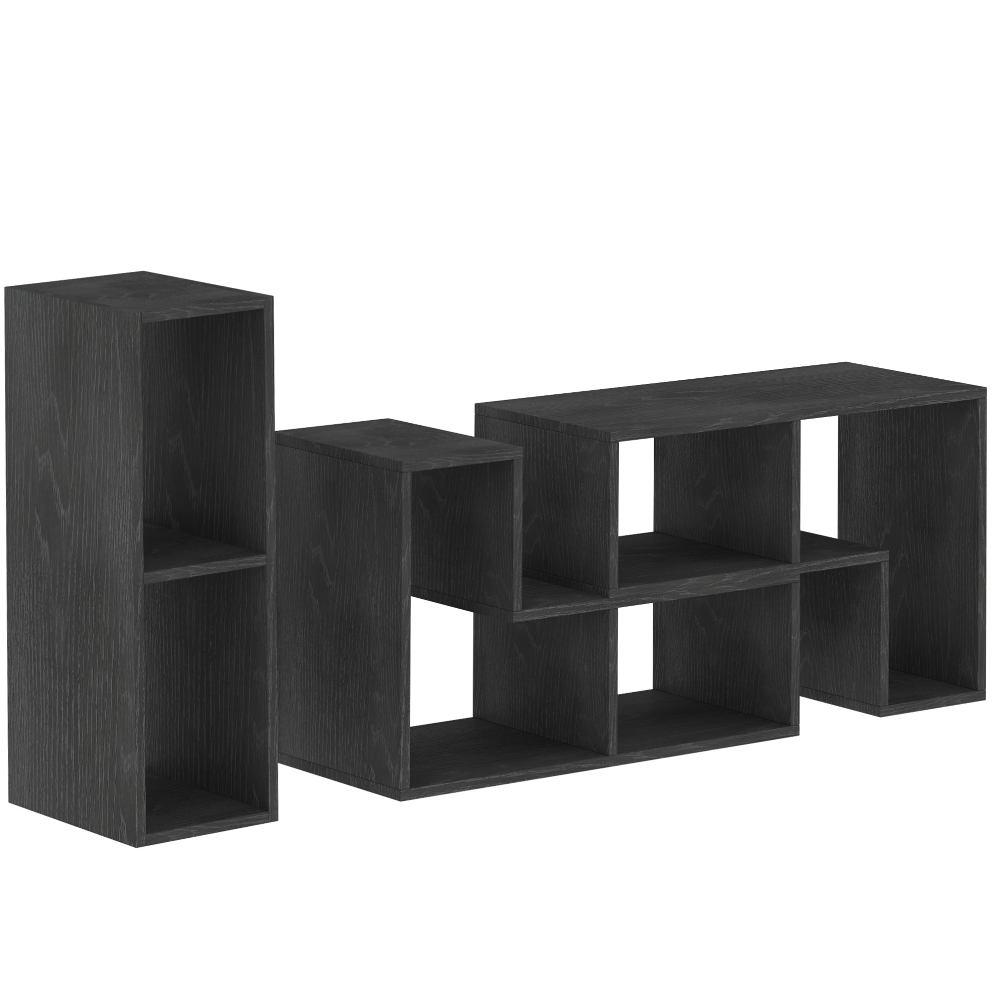 HOMCOM Mueble TV máx. 190.5 cm modulable con 2 estantes en L y estante rectangular, en madera, 134-180x30.5x44 cm, Negro   Aosom España