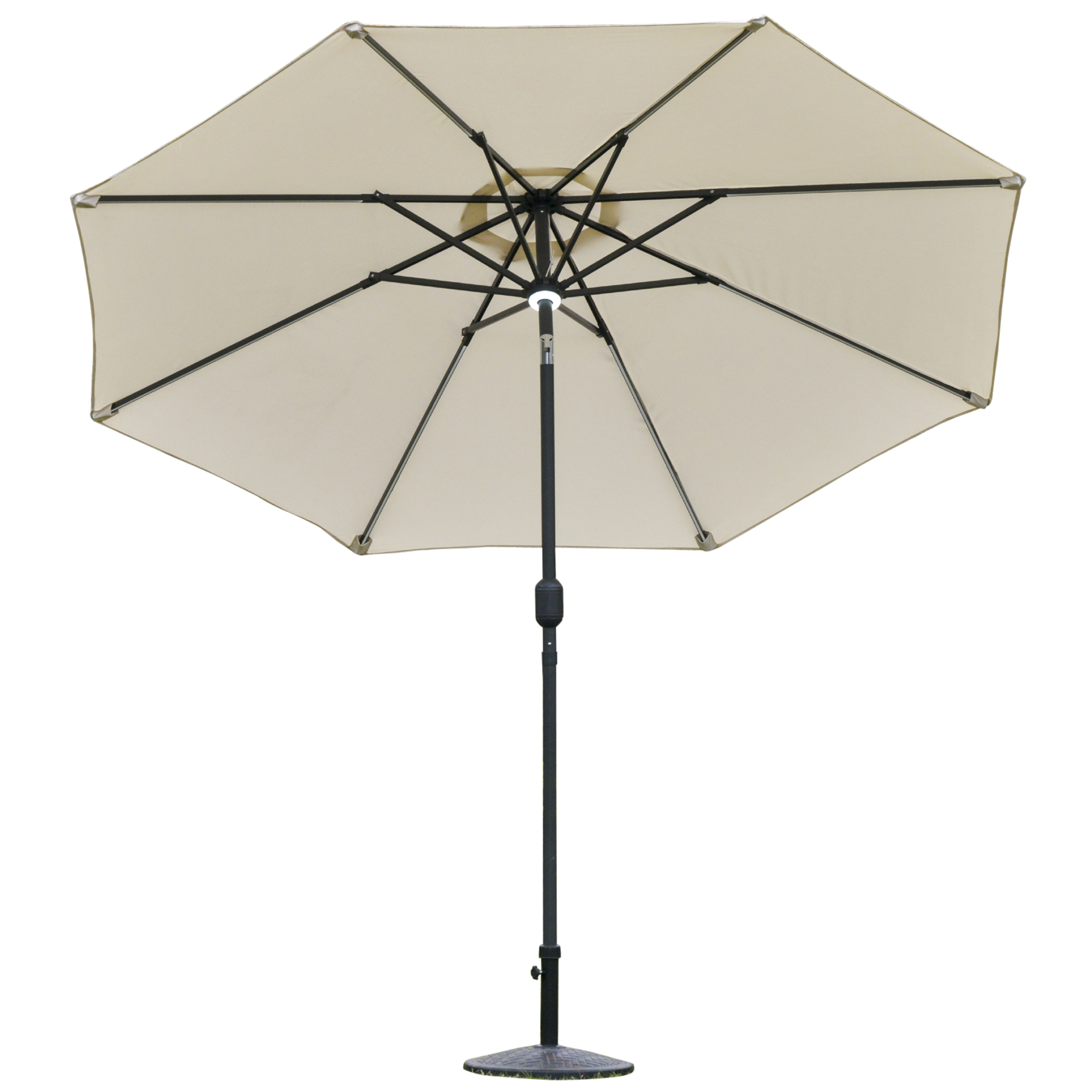 Outsunny Sombrilla de Jardín Φ270 x 245Acm con Apertura por Manivela e Inclinable, Luces LED y Panel Solar, Blanco Crema   Aosom España