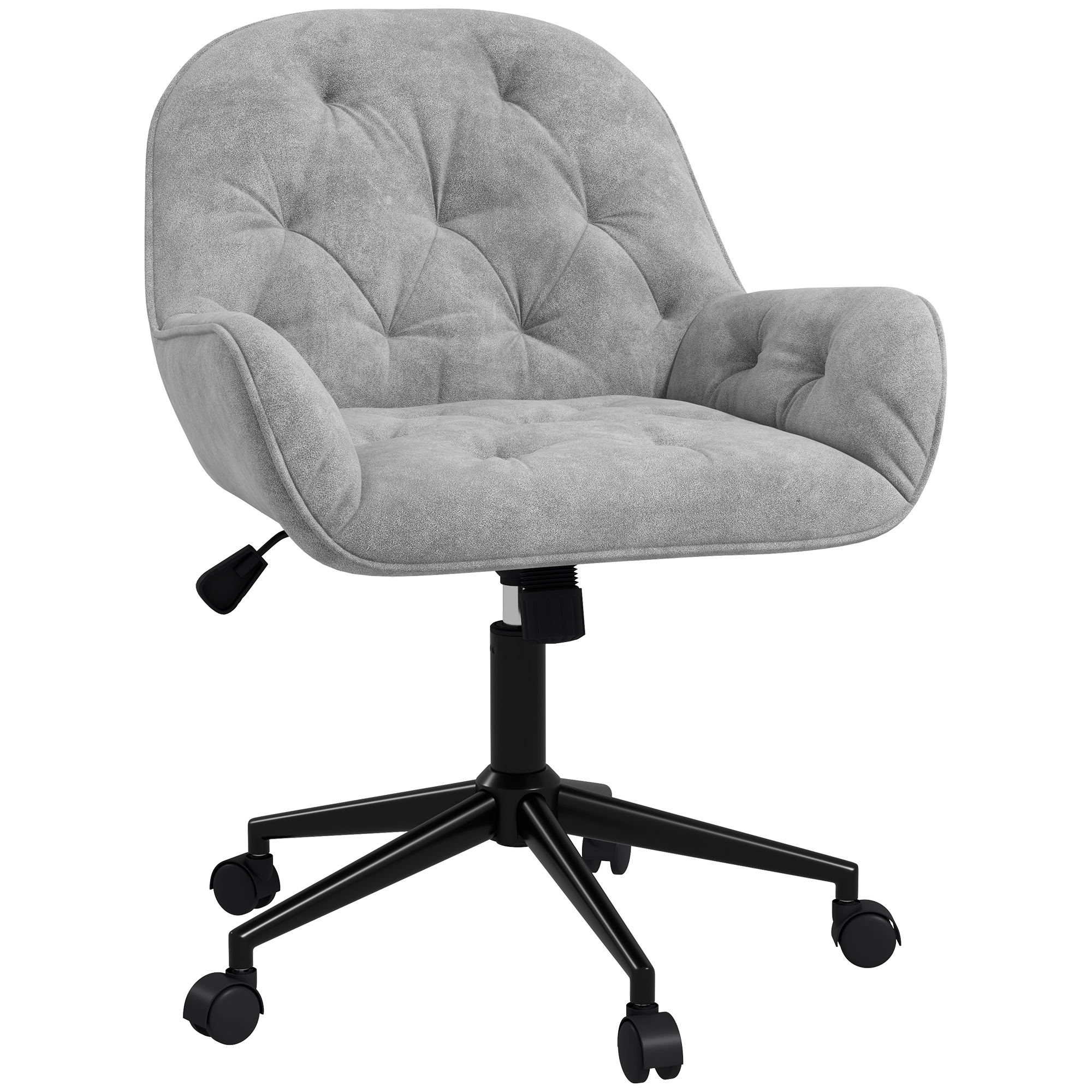 Vinsetto Silla de oficina, sillón de oficina en terciopelo asiento giratorio 360° regulable en altura, 60 x 61 x 81-91 cm gris claro