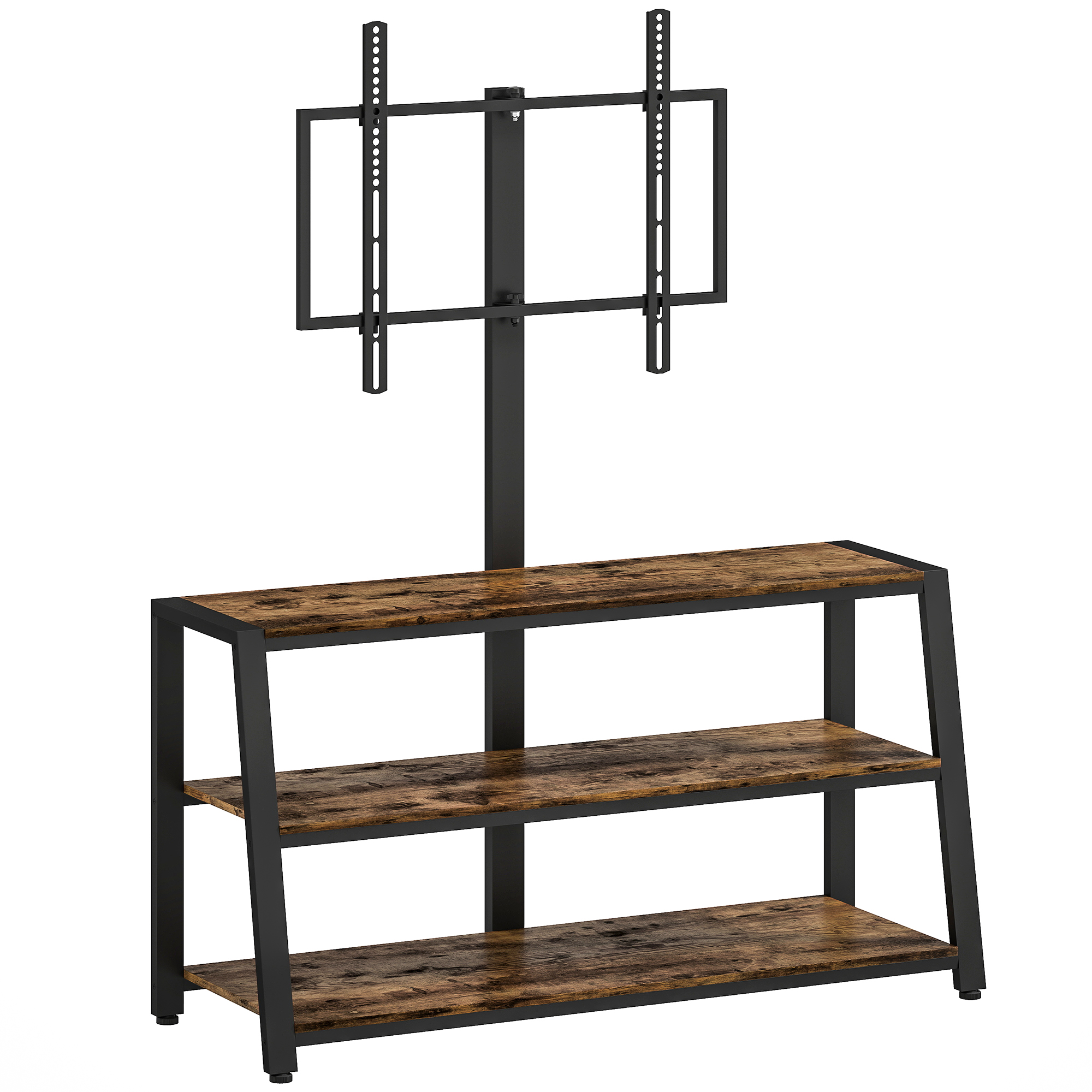 HOMCOM TV-Möbel mit um 35° drehbarer Halterung, TV-Möbel für Fernsehgeräte von 81,3–177,8 cm, offene Regalböden, industrielles TV-Bank für Wohnzimmer und Schlafzimmer, 108x41x135 cm, Braun Aosom