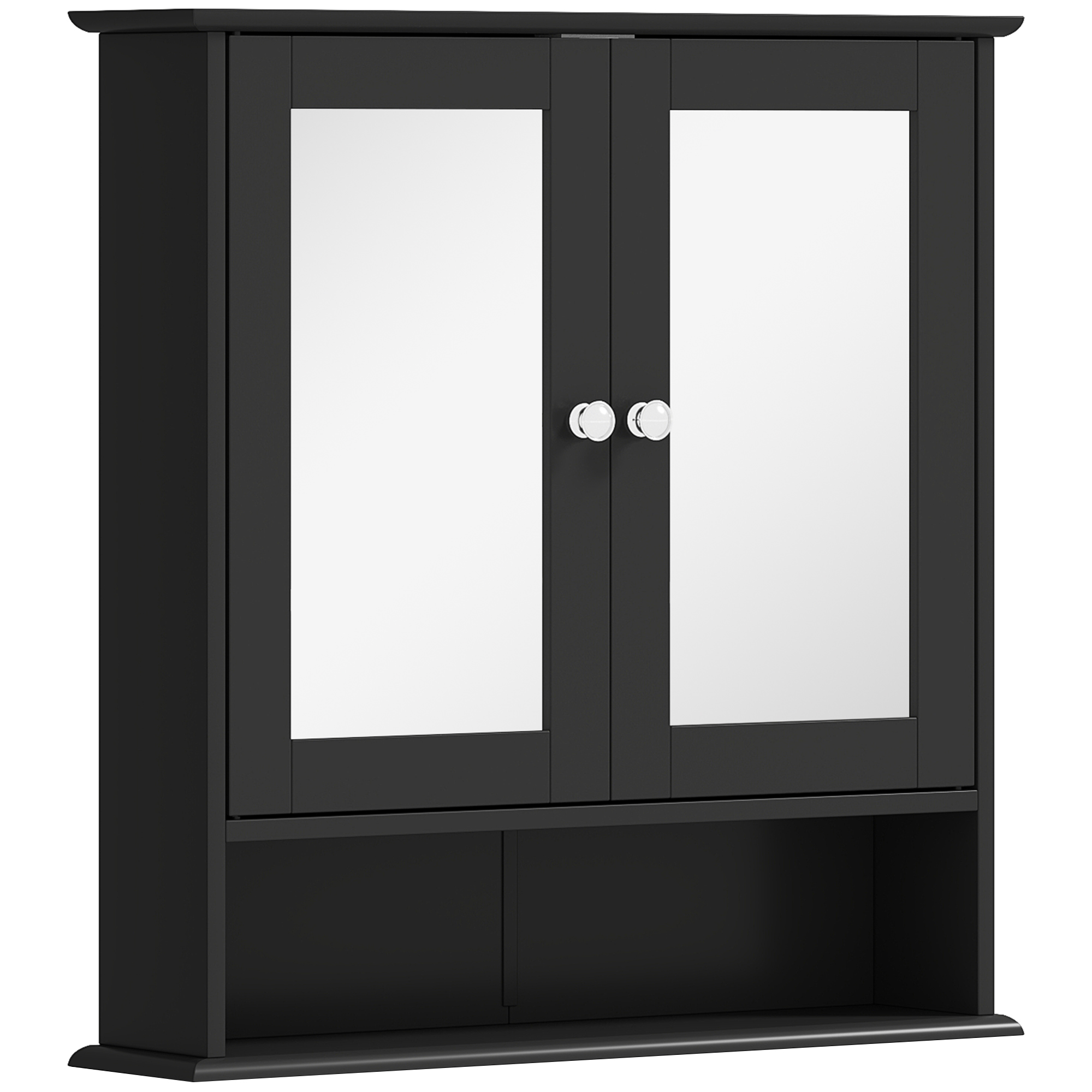 kleankin Armario de Baño con Espejo Armario de Pared con 2 Puertas Estante Abierto Estante Ajustable 56x13x58cm Negro