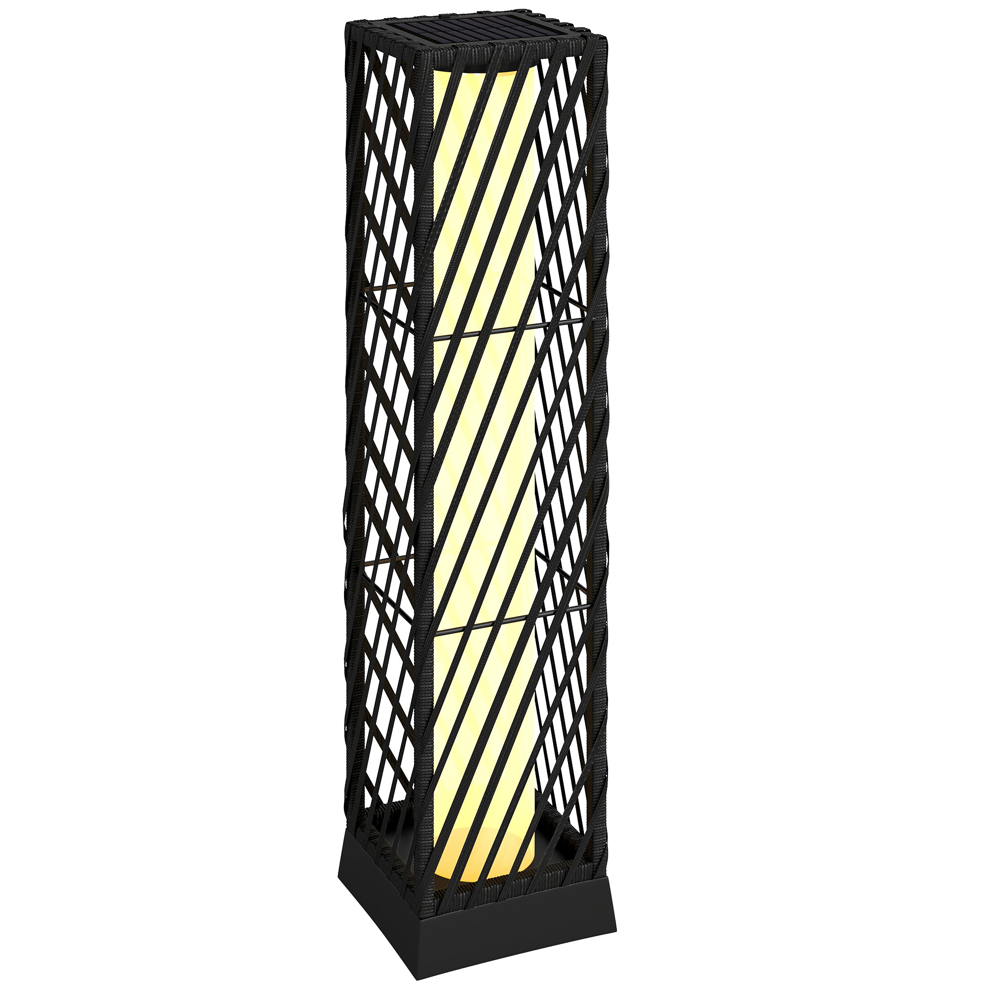 Outsunny Linterna de Jardín de Ratán Farola Solar Exterior con Luces LED Encendido y Apagado Automático Impermeable IP44 Negro