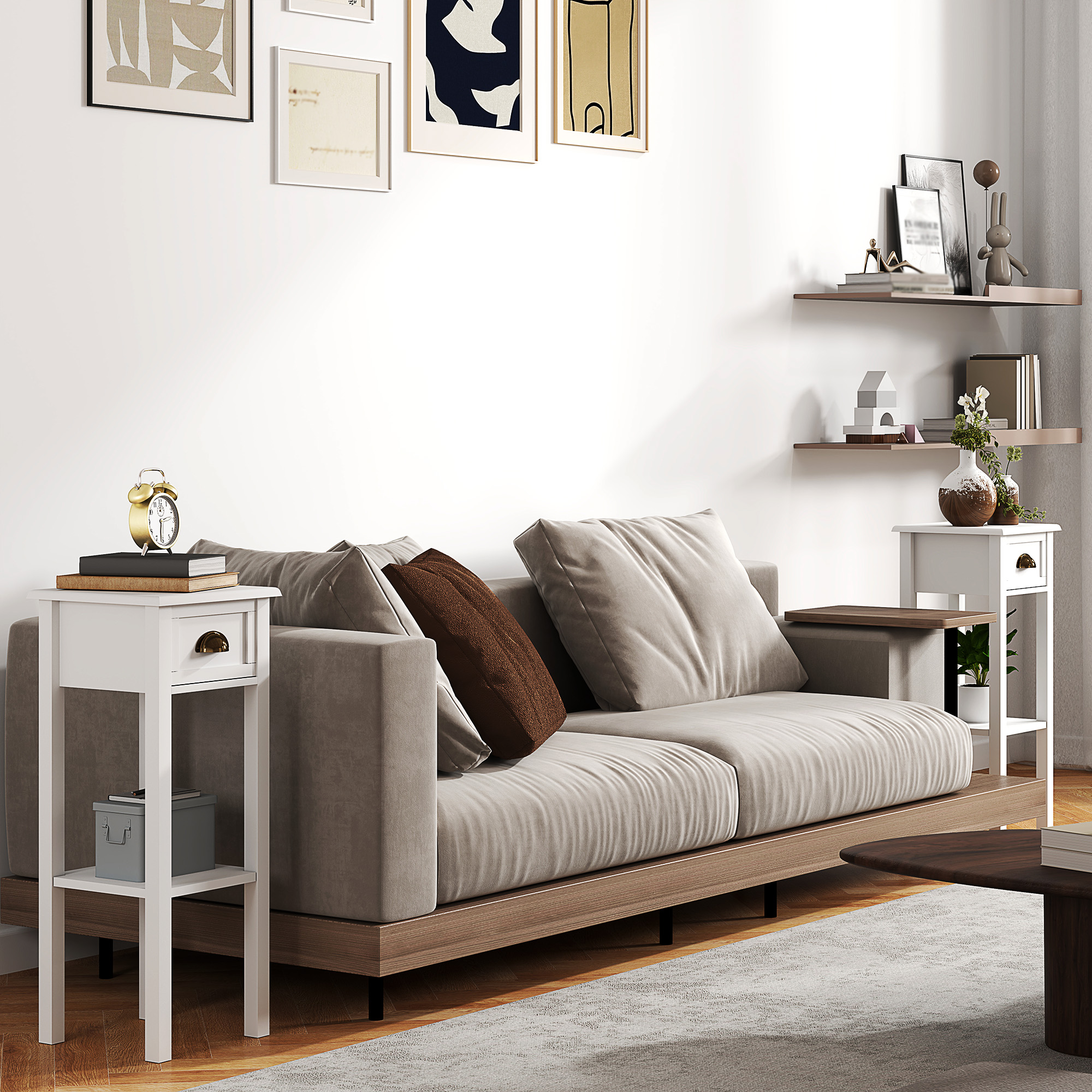 HOMCOM 2er-Set Beistelltische, Nachttische mit Schublade und Ablagefach, mo günstig online kaufen