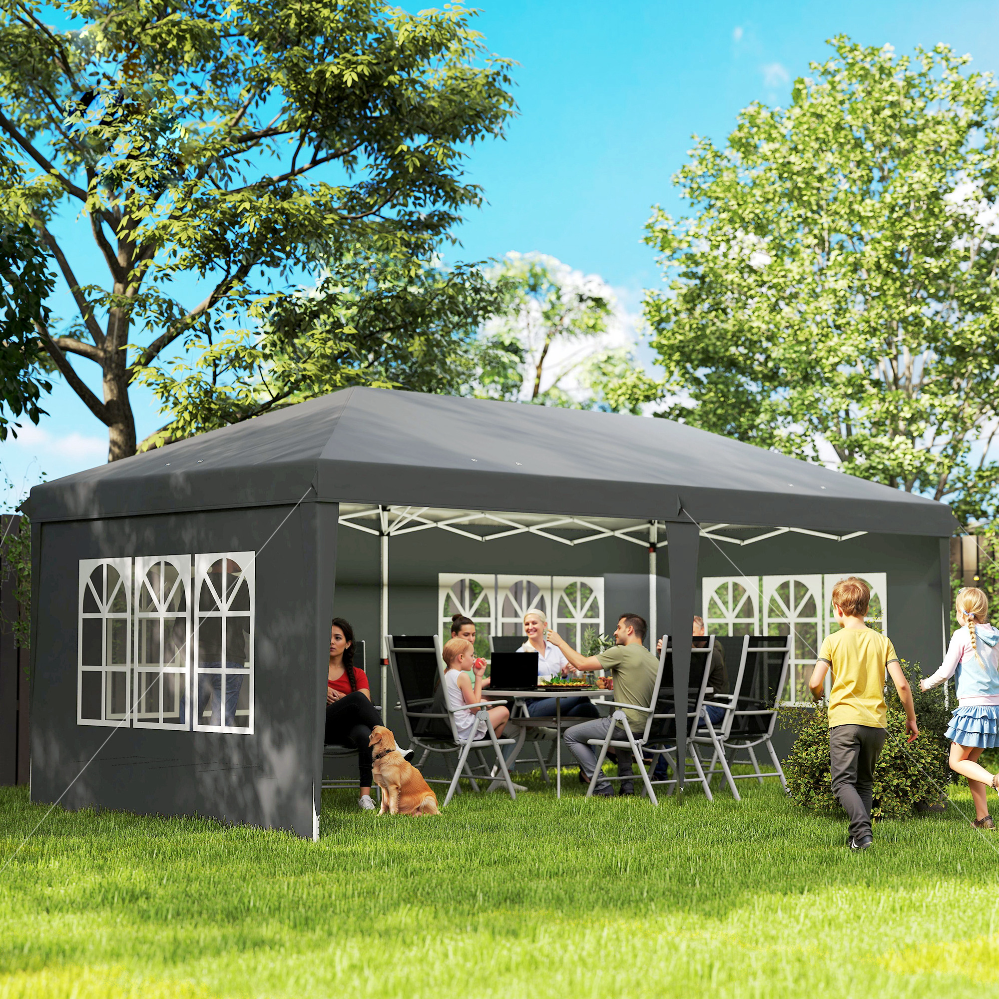 Outsunny Pavillon ca. 3x6m Wasserdicht Pop-up Faltpavillon mit 4 Seitenwänd günstig online kaufen