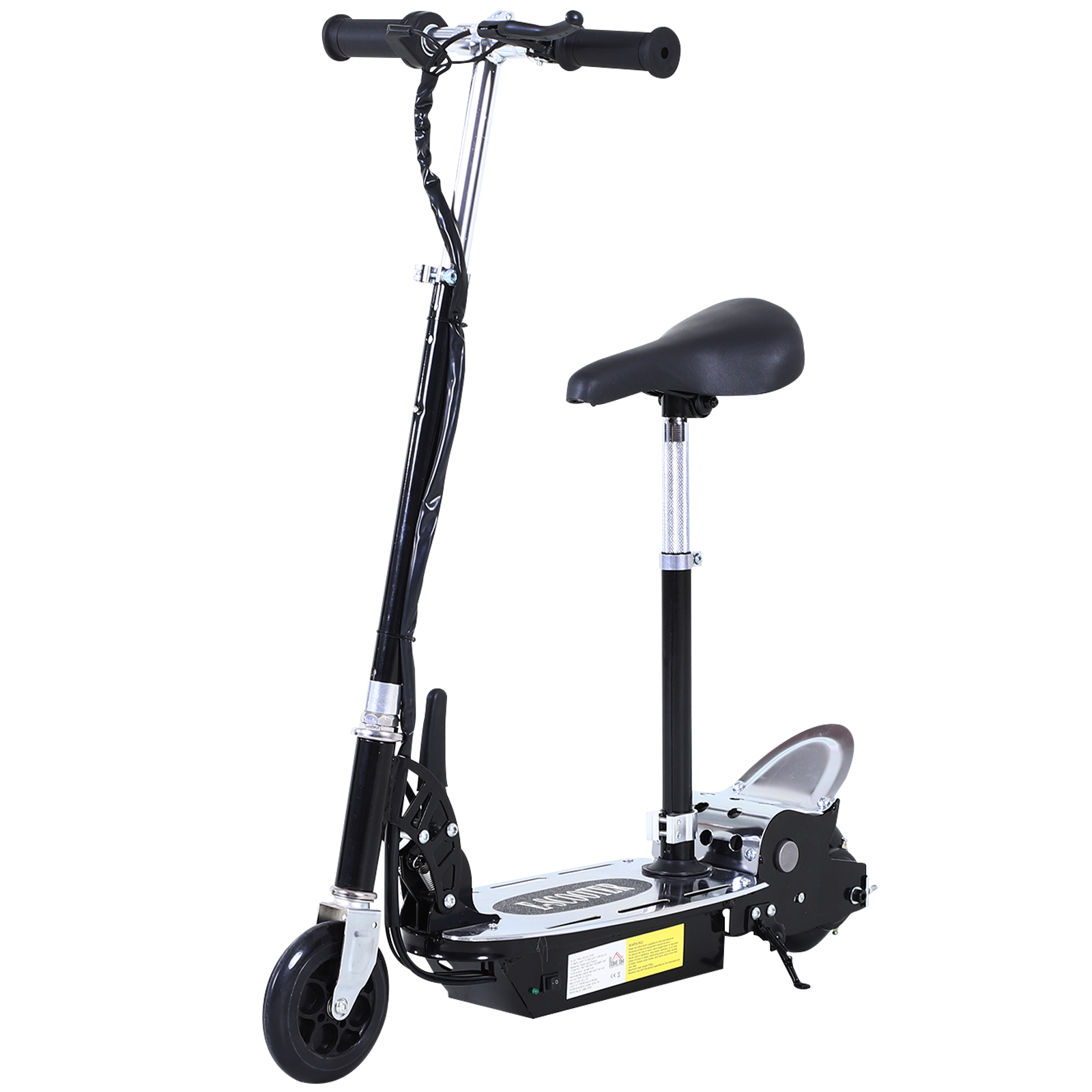 HomCom Patinete Eléctrico Scooter Plegable con Manillar y Asiento Ajustable - Color Negro - 81.5x37x96cm | Aosom España
