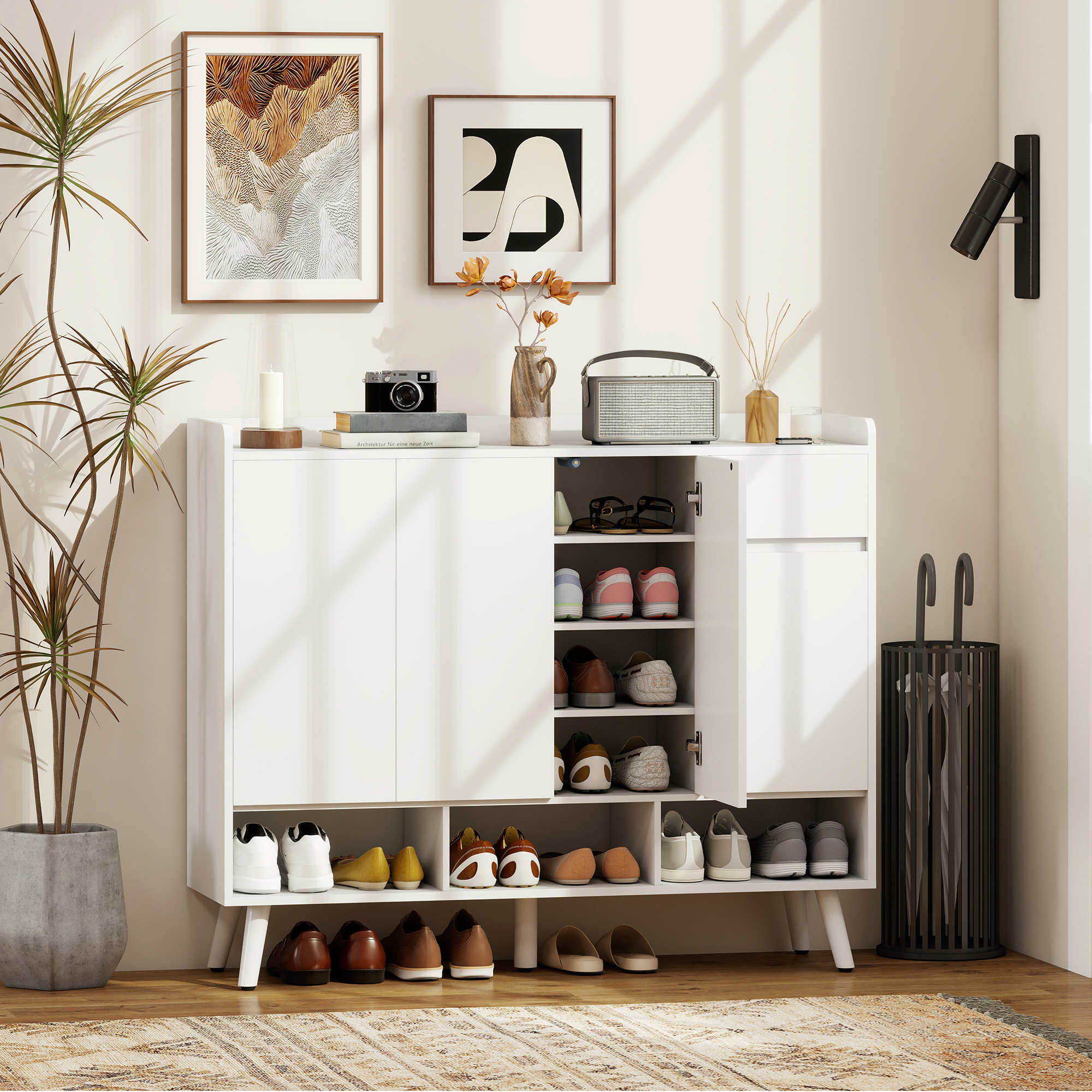 HOMCOM Schuhschrank mit 4 Tür, Druck zum Öffnen-Design Schuhregal Schuhkomm günstig online kaufen