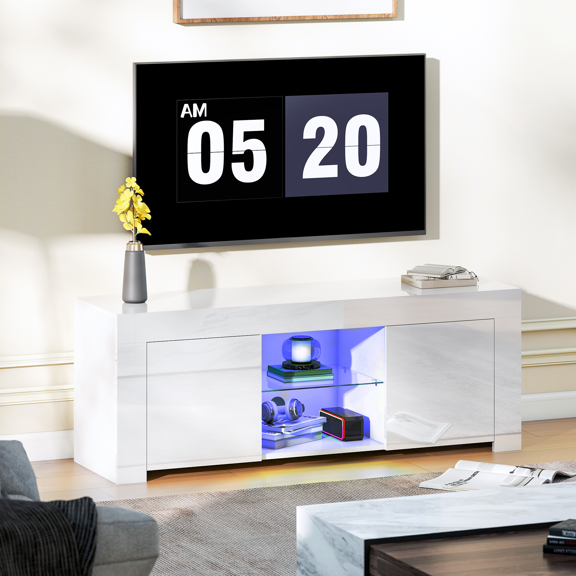 HOMCOM TV Schrank TV Board mit 2 Türen, RGB LED Leuchte, Hochglanz TV Lowbo günstig online kaufen