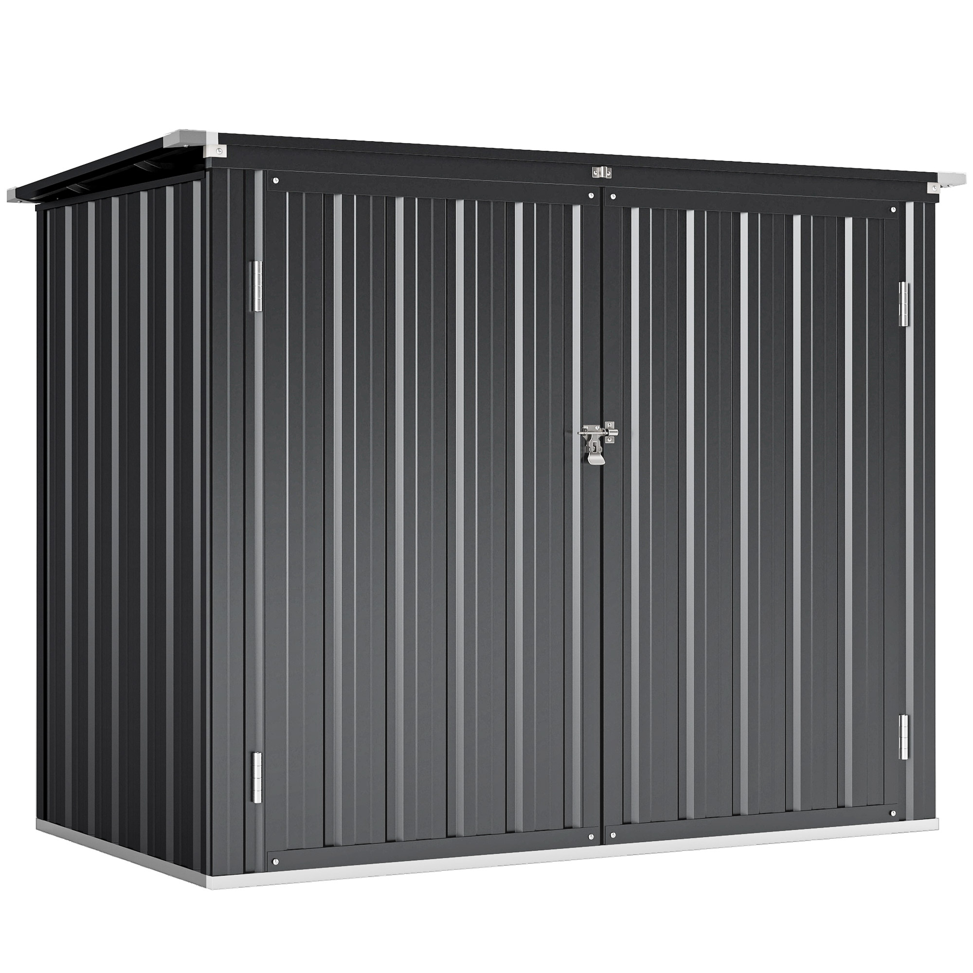 Outsunny Depozit Exterior pentru Gunoi 1.1m² din Oțel Zincat cu 2 Uși Blocabile, Container pentru Pubele cu Acoperiș Rabatabil, Depozit Grădină pentru 2 Pubele și Unelte, Gri Închis | Aosom Romania