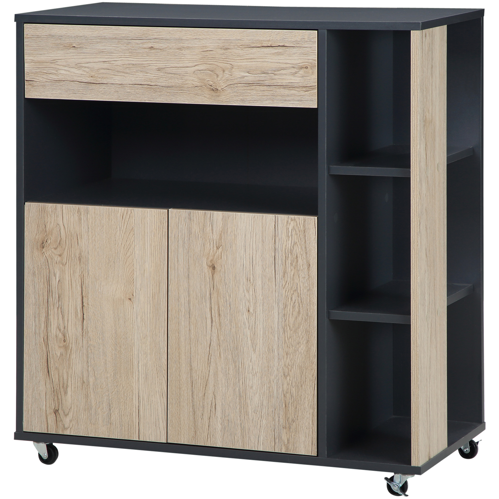 HOMCOM Armario de Suelo para Cocina Mueble Auxiliar Multiusos Diseño Moderno Espacioso con Cajón Estantes Ruedas Universales 80x39x86,5 cm | Aosom España