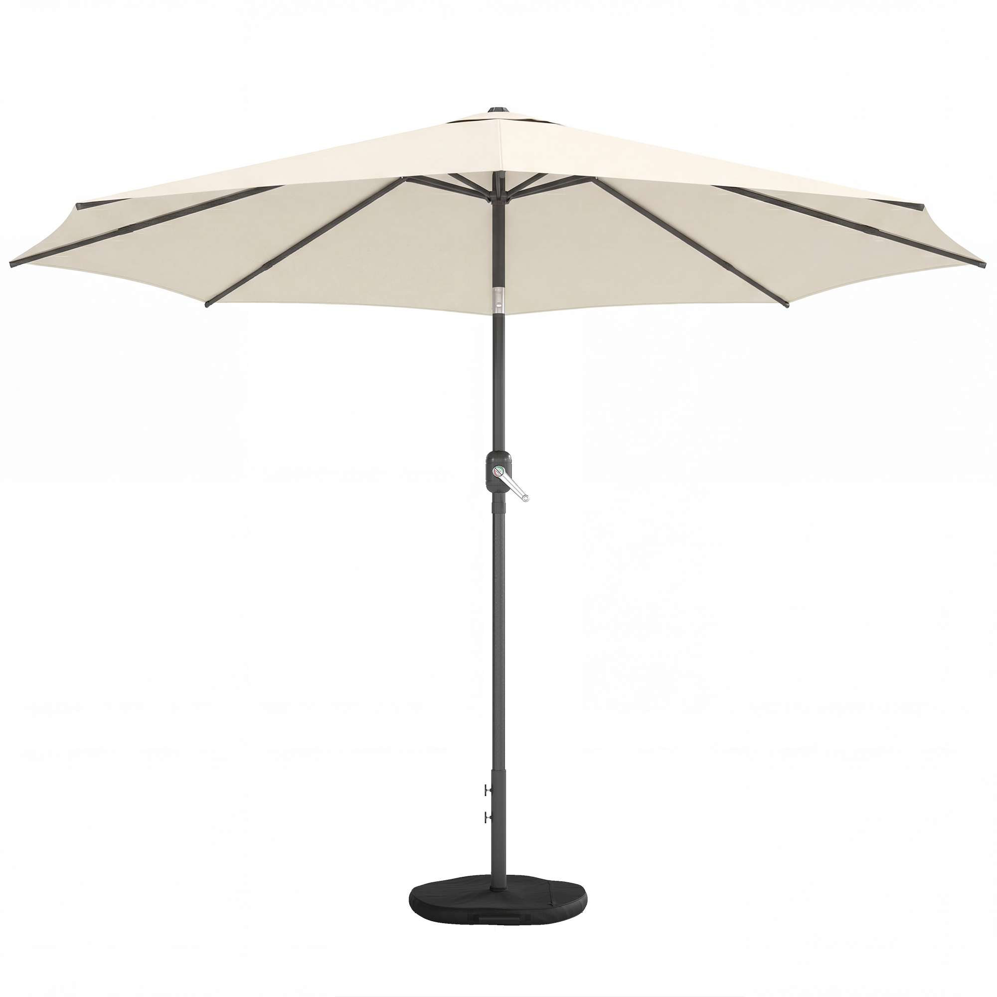 Outsunny Parasol env. Ø300 cm inclinable Parasol de balcon avec manivelle, base croisée, sac de sable, UV 30+ rétractable Blanc crème