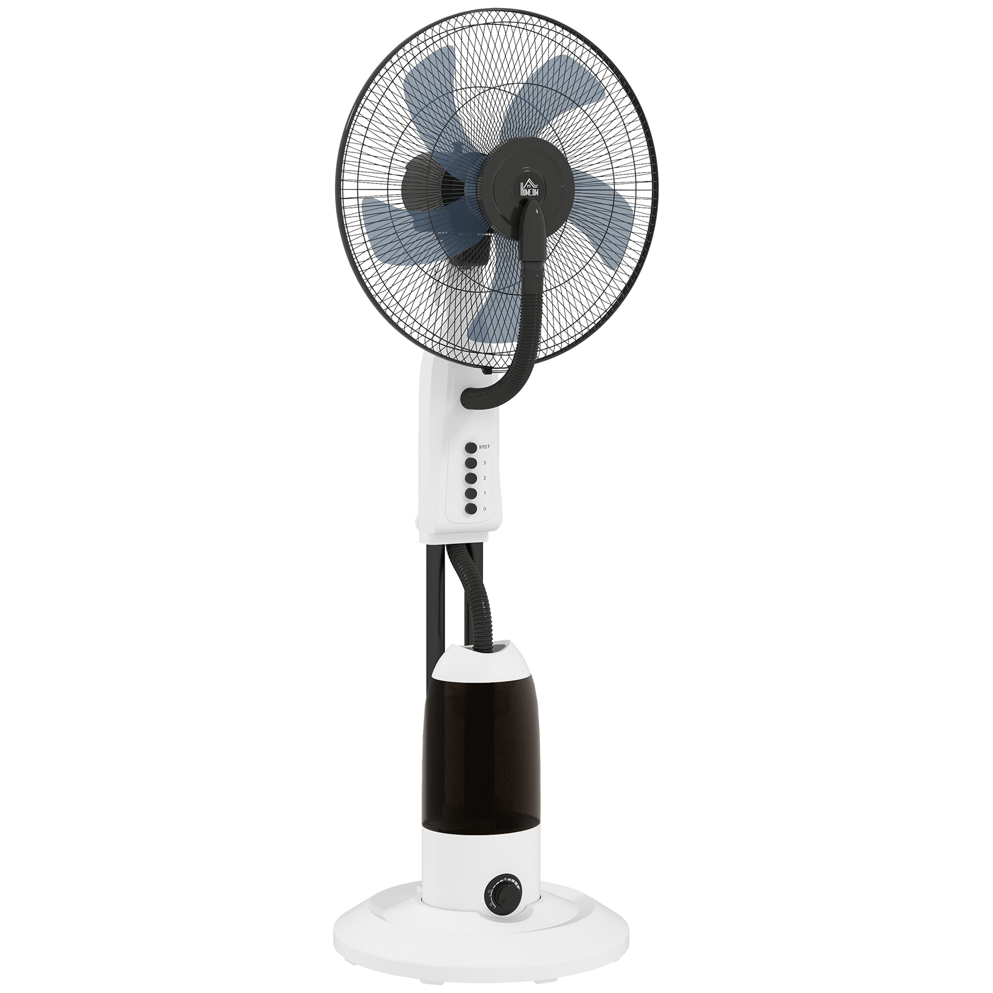HOMCOM Ventilador Nebulizador Oscilante 90 W Tanque 2,8L 3 Velocidades 5 Aspas y Ruedas Ø44,5x120 cm Blanco