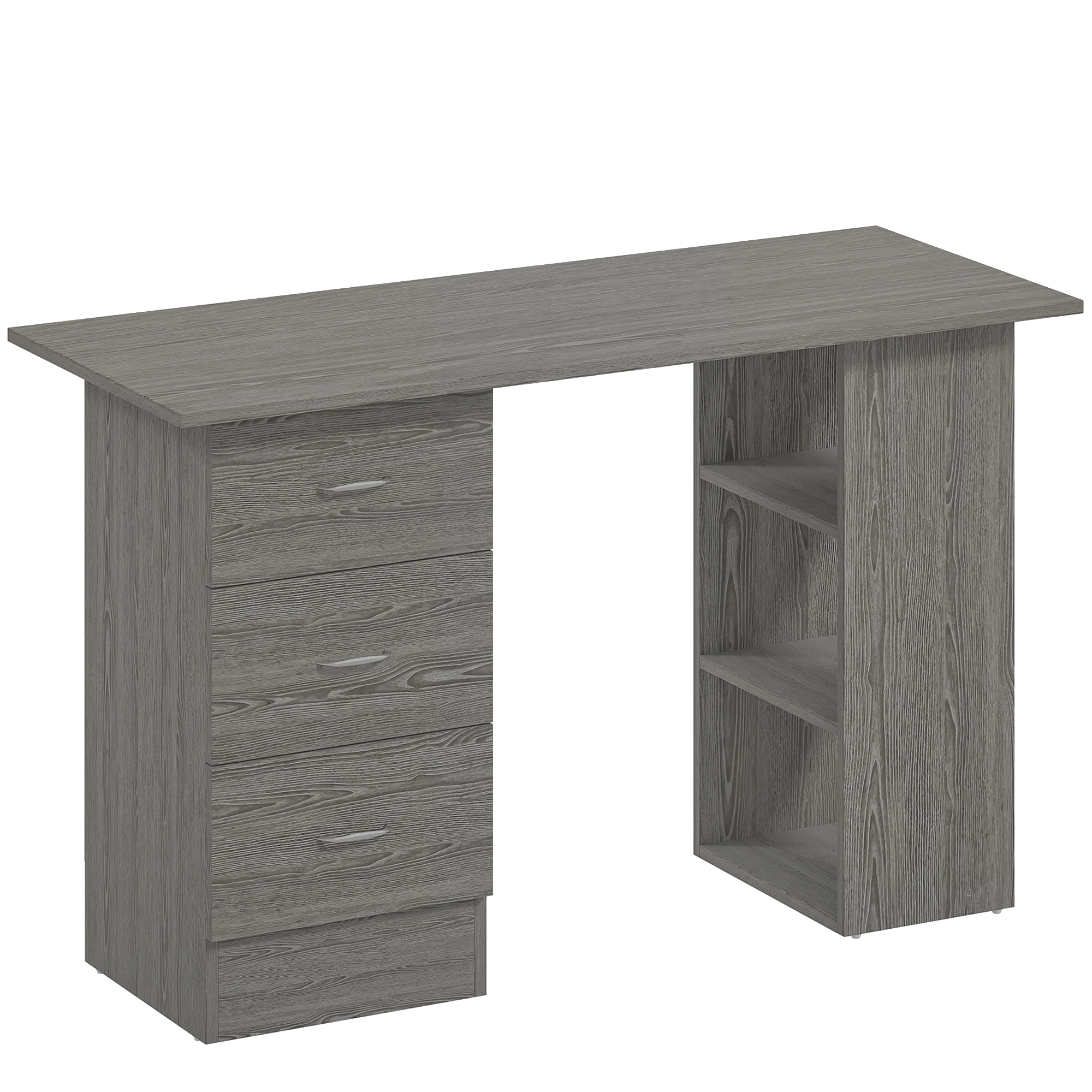 HOMCOM Computertisch mit 3 Schubladen und 3 offenen Regalfächern, 120 x 49 x 72 cm, umkehrbarer Stauraum, moderner Stil, Computertisch für Schlafzimmer, kleiner Raum, Homeoffice, grau Aosom