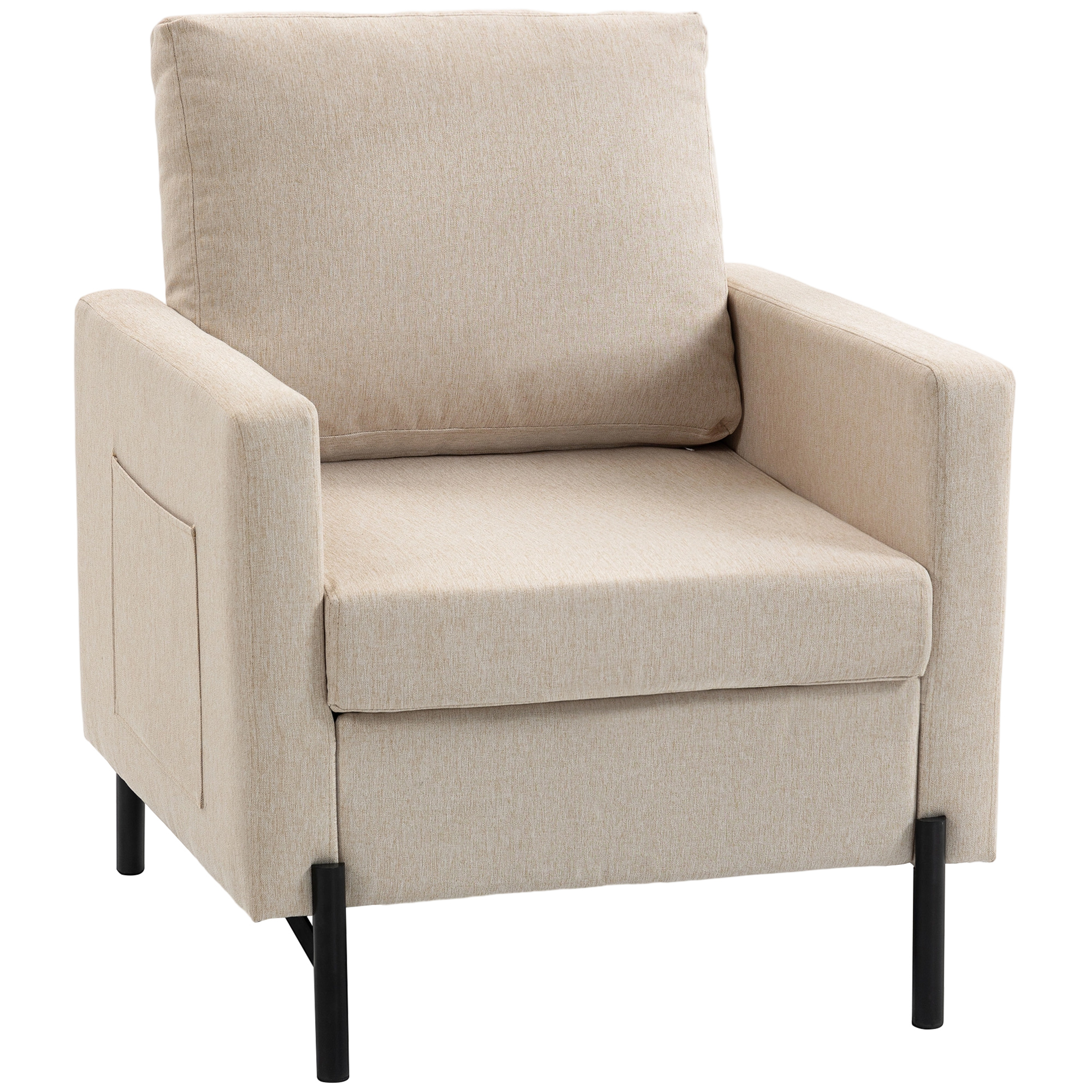 HOMCOM Sillón de salón, sillón 1 plaza acolchado con reposabrazos, asiento amplio y patas de acero, 73 x 77 x 87 cm, beige