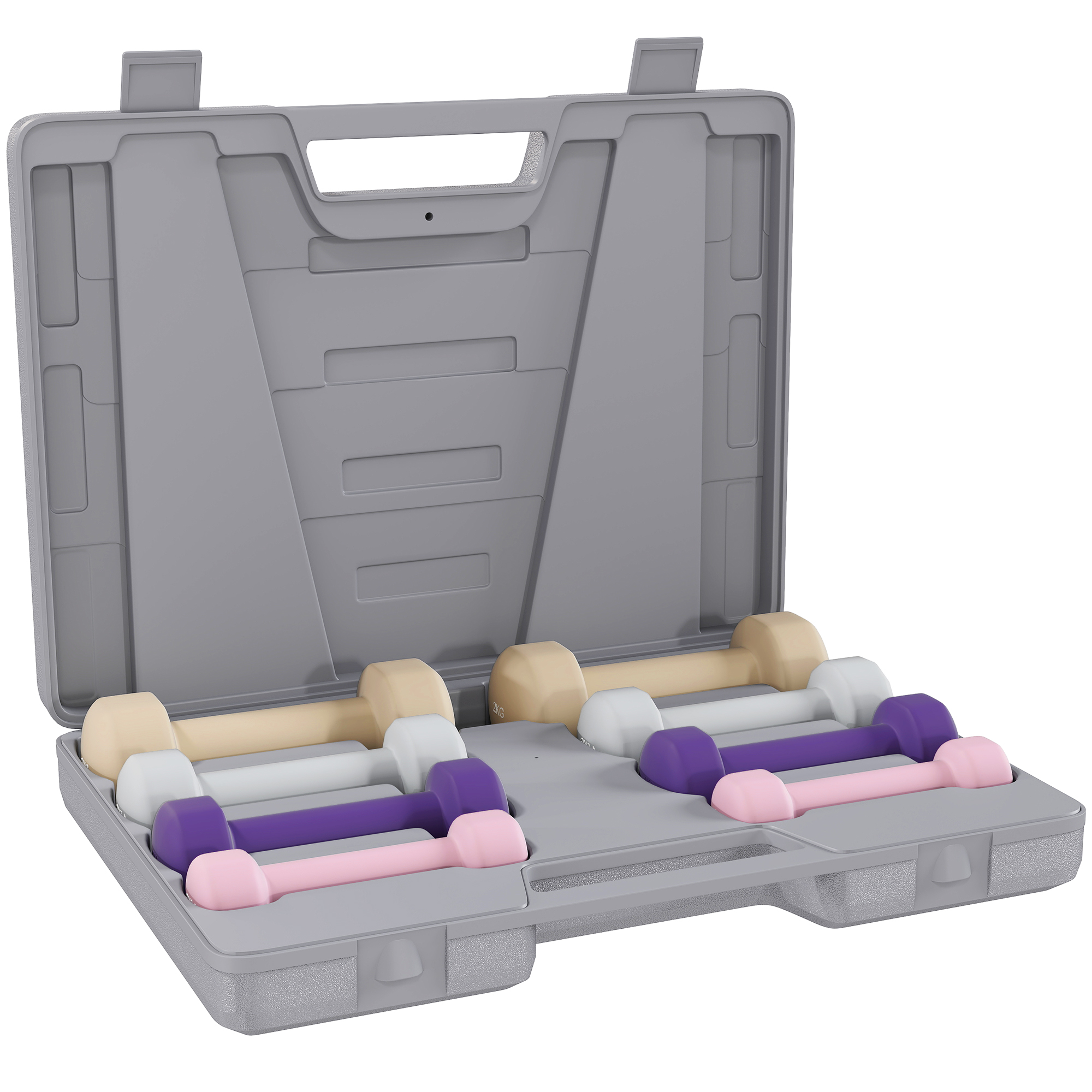 HOMCOM Halterset 4 paar 0,5kg-10kg halters met koffer, gietijzeren halterset, hexagon