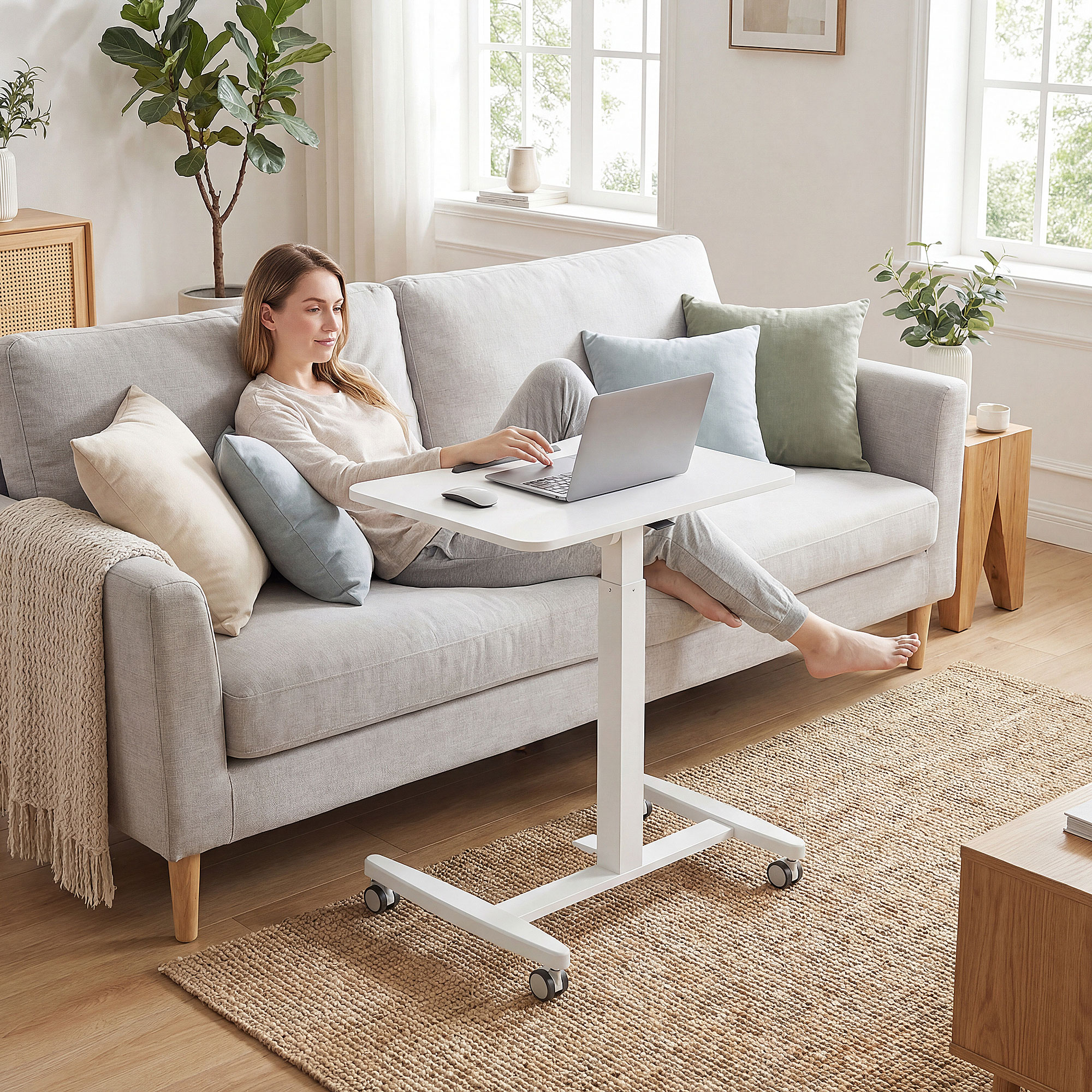 HOMCOM Laptoptisch Höhenverstellbar Pneumatisch mit Rollen, Neigbarer Tisch günstig online kaufen