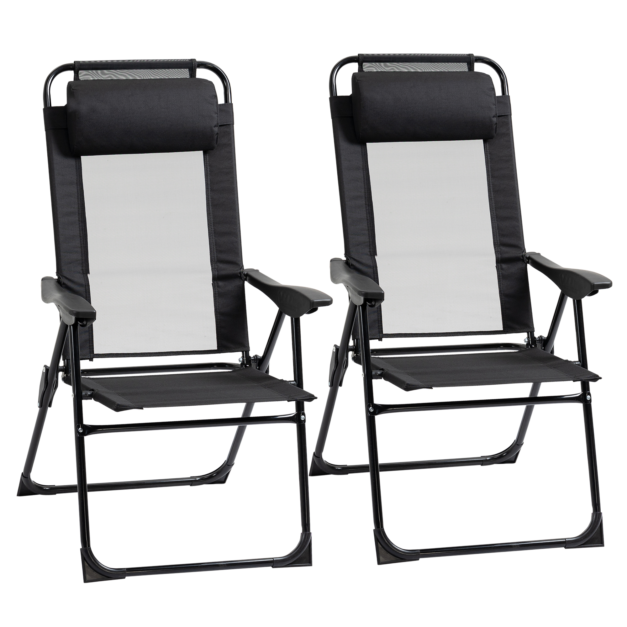 Outsunny Składane krzesło 2-pack, leżak, odporny na warunki pogodowe, oparcie regulowane w 5 pozycjach, metalowa rama, Czarny