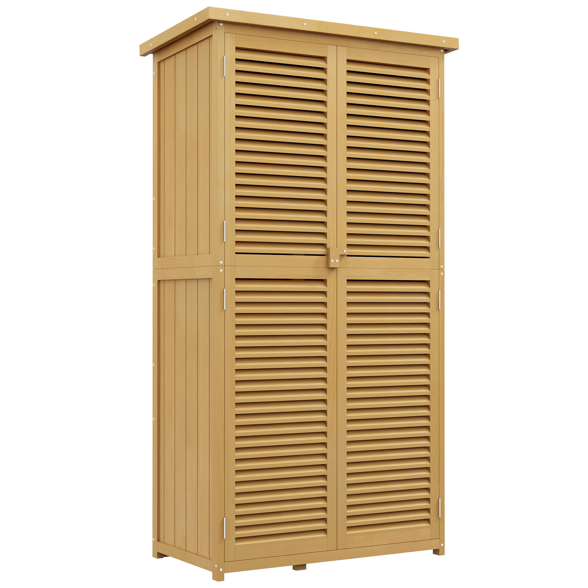 Outsunny Szafka Ogrodowa Wodoodporna, 2 Drzwi z Zamkiem, Drewno Sosnowe, 87D x 46,5S x 160W cm, Jasnożółty